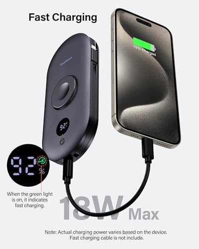 SwanScout 302A 10000mAh Portable Charger with Built-in Apple Watch Charger - Power Bank for iPhone, iPad, AirPods & Android Phones - Includes USB Cables & AC Wall Adapter - Perfect for Travel, Camping & Emergency Charging