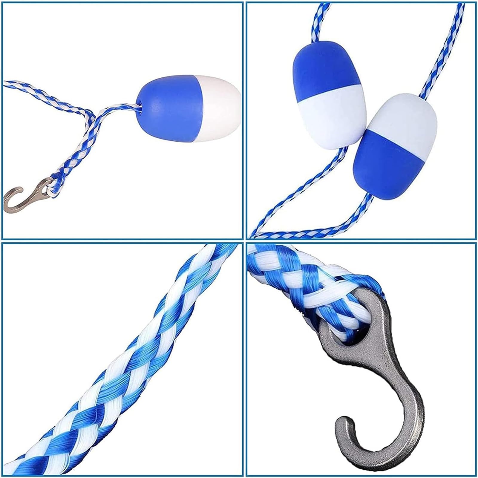 Premium Swimming Pool Safety Divider Rope & Float Kit - Blue & White Lane Buoy Lines for Inground, Commercial & Public Pools - 10ft to 40ft (3m to 12m) - Ideal for Lap Swimming, Water Aerobics & Pool Safety Barriers