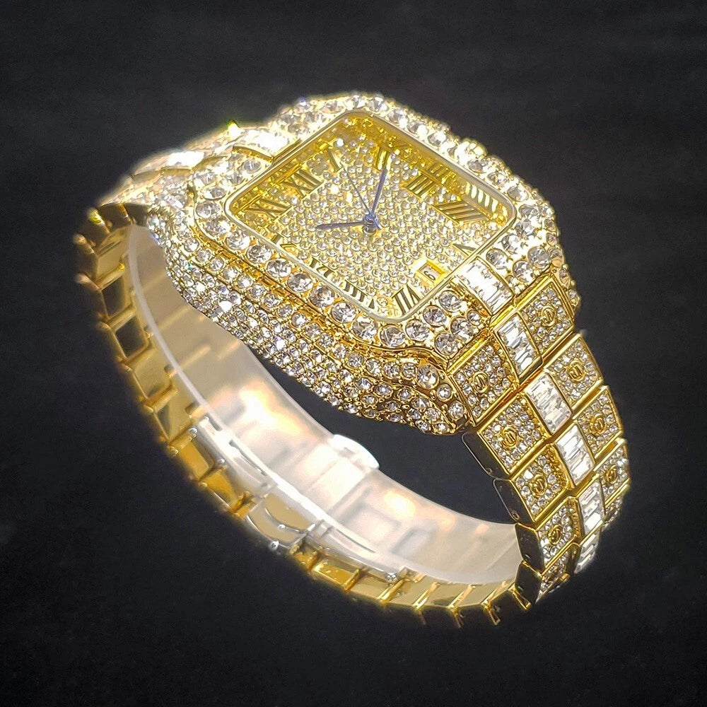 8 Iced Out Diamond Moissanite Gold Watch for Men - Luxury Hip Hop Bling Diamond Watch - Perfect for Parties, Gifts & Special Occasions