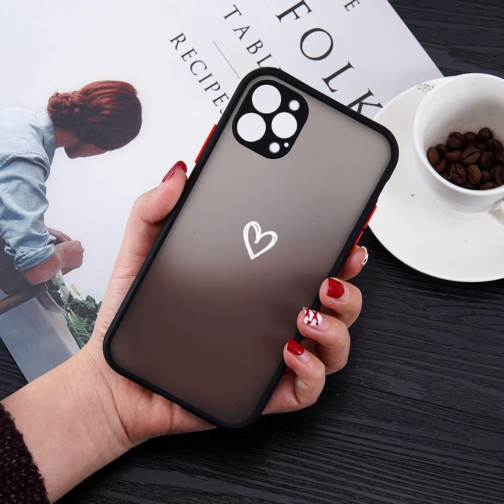 YTanazing Love Hearts Clear Frosted iPhone 12 Pro Max Case - Reinforced Camera Protection, Soft TPU Silicone Slim Cover for Women & Girls (Black) | Perfect for Everyday Use, Gift Giving & Style Protection
