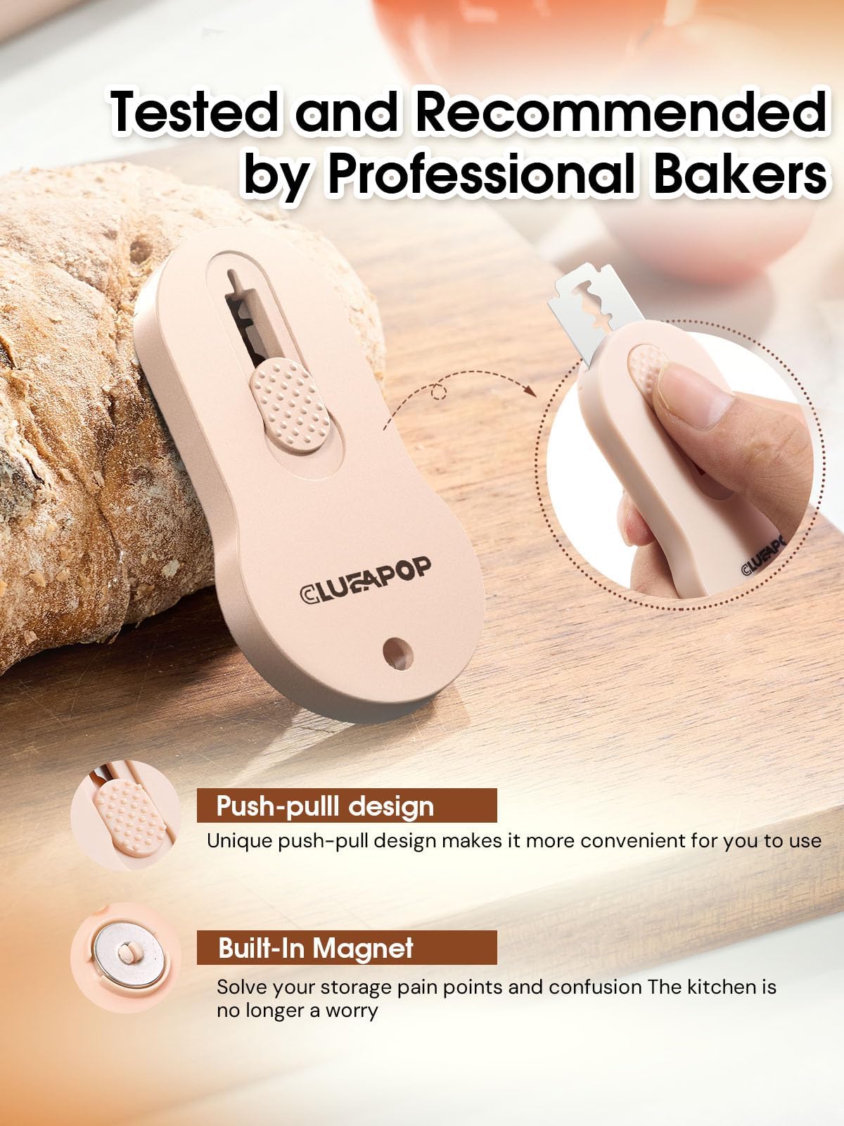 Professional Sourdough Bread Lame - Extendable Magnetic Dough Scoring Tool with 5 Razor Blades & Patterns Booklet - Perfect for Artisan Sourdough Baking, Homemade Bread Scoring, and Bakery Use