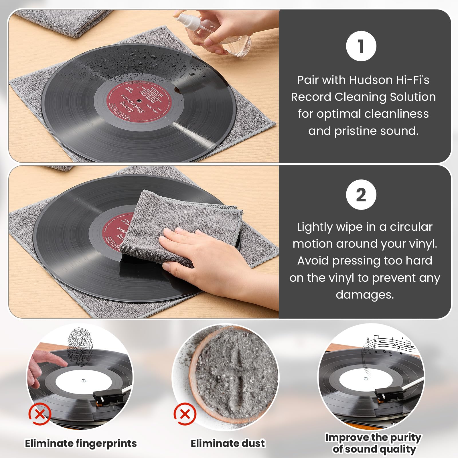 Honeydak 8-Pack Anti-Static Microfiber Cleaning Cloths for Vinyl Records, Glasses, TV Screens & Laptops – Ultra-Soft Scratch-Free Dust Removal for Audiophiles & Electronics