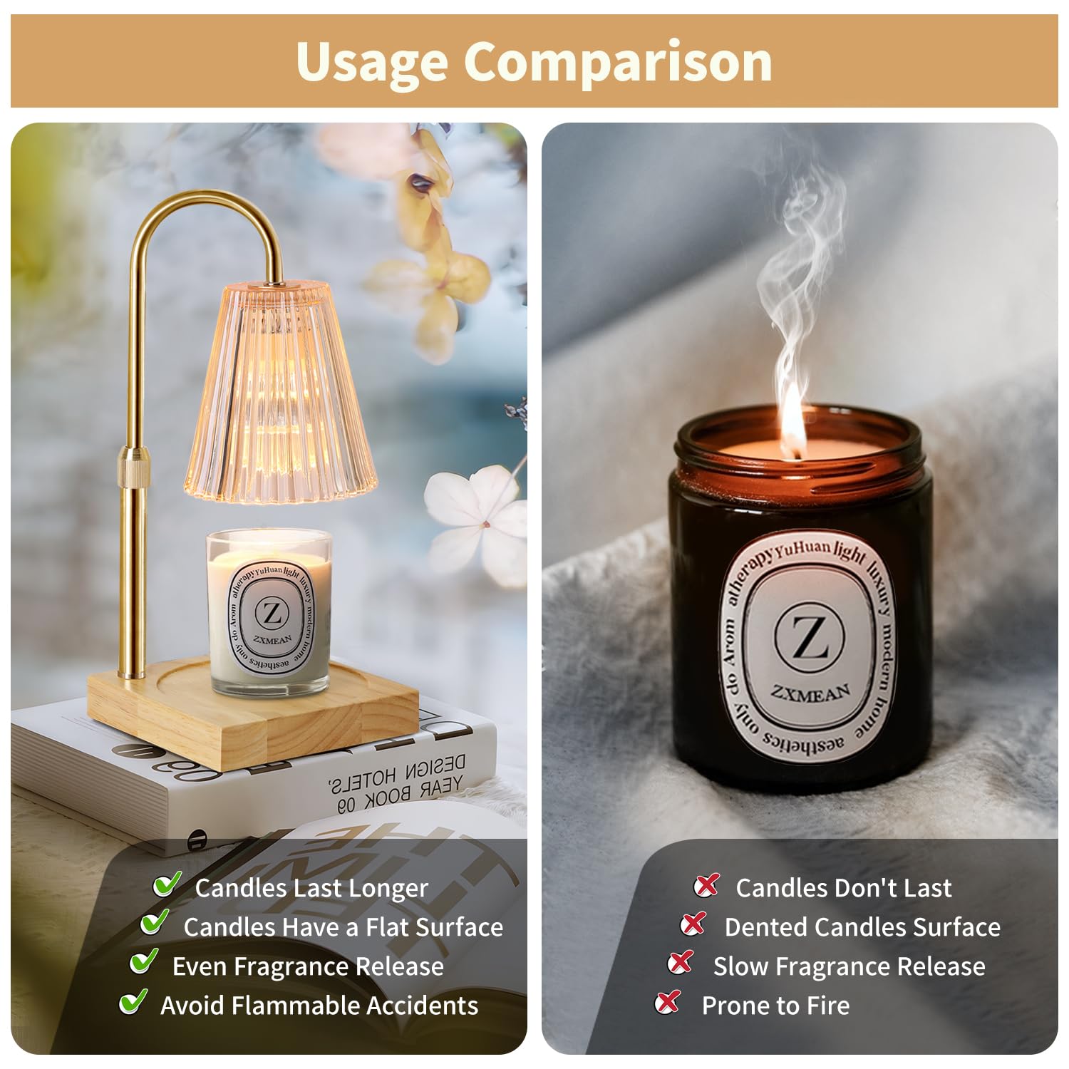 Adjustable Height Candle Warmer Lamp with Dimmer - 2 Included Bulbs, Amber Glass - Perfect for Aromatherapy, Home Decor & Gift Giving