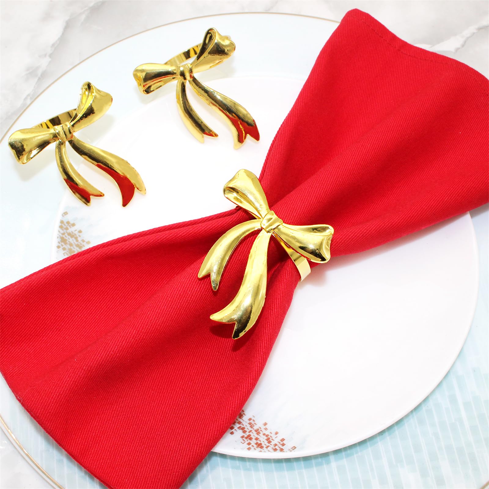 6-Pack Gold Napkin Rings Set - Elegant Bowknot Napkin Holders for Christmas Dinner, Wedding Banquet, Holiday Party & Family Gathering Table Decor - Perfect for Formal Dining, Restaurant Settings & Special Occasions (Gold)