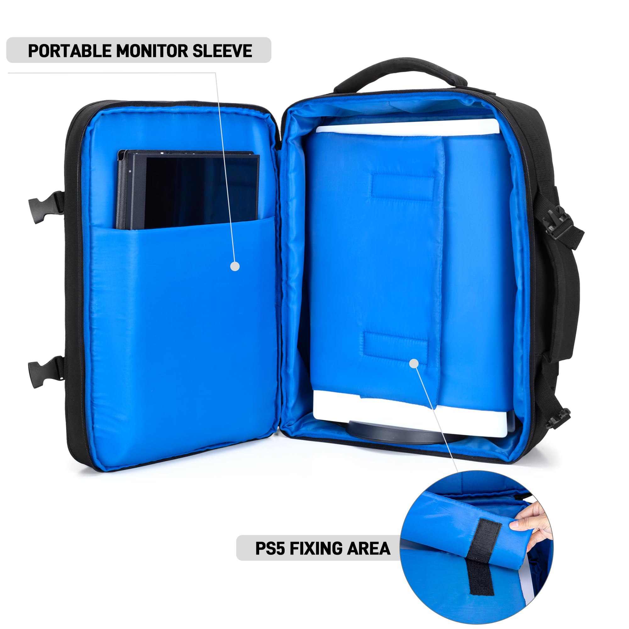 PGmoon Travel Backpack for PS5/PS5 Slim/PS5 Pro - Protective Gaming Case with Controller Storage & 15.6’’ Laptop Compartment | Patent Design | Perfect for Travel, Commuting & Gaming Events