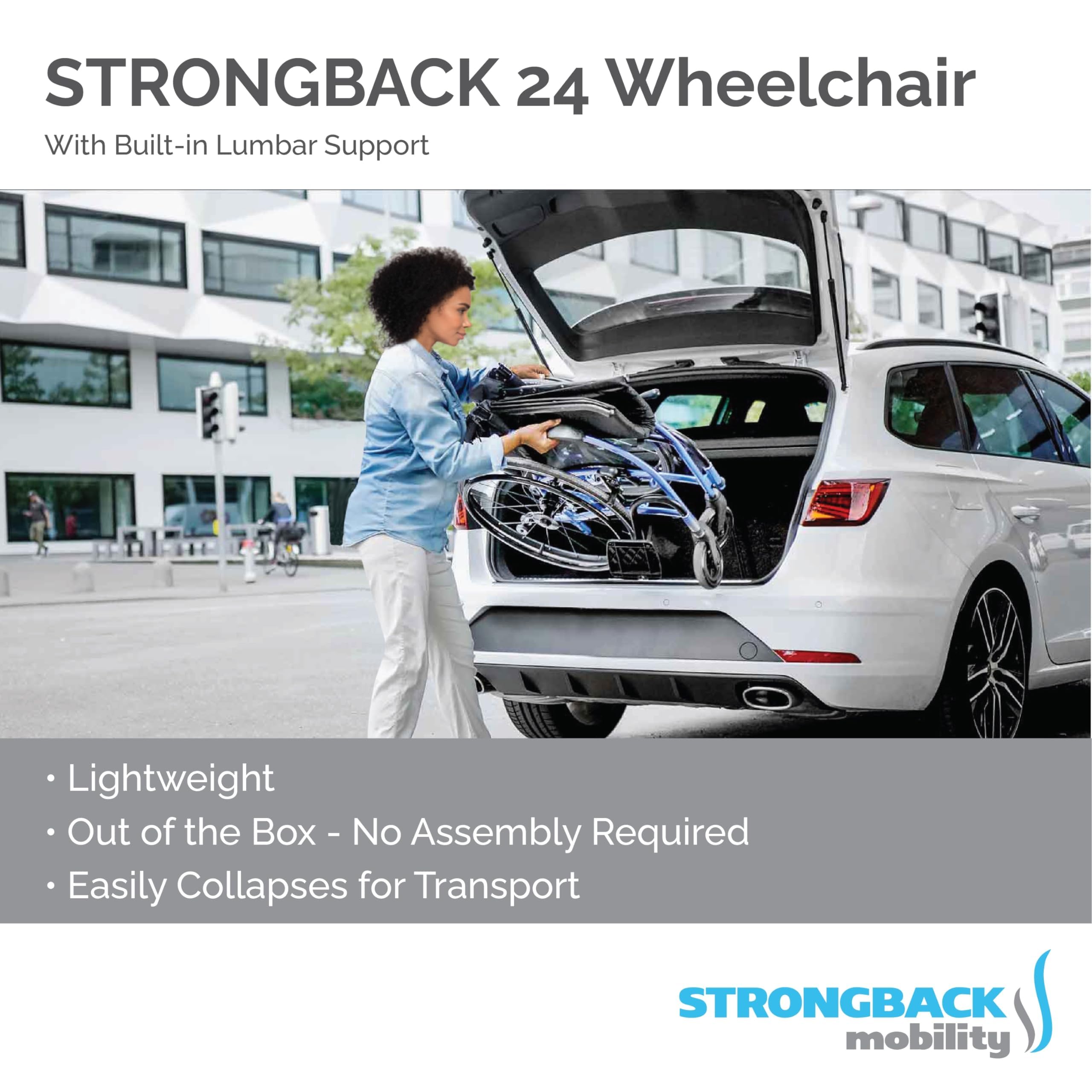 Lightweight Folding Wheelchair for Adults & Seniors - 300 lbs Weight Capacity - Adjustable Lumbar Support Transport Chair with 20