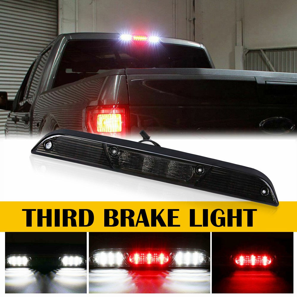 2015-2021 Ford F-Series & Ranger LED 3rd Brake Light Kit - Red LED Brake Light with White Cargo Lights & Smoked Lens - Upgrade for Pickup Trucks, Off-Roading & Night Driving