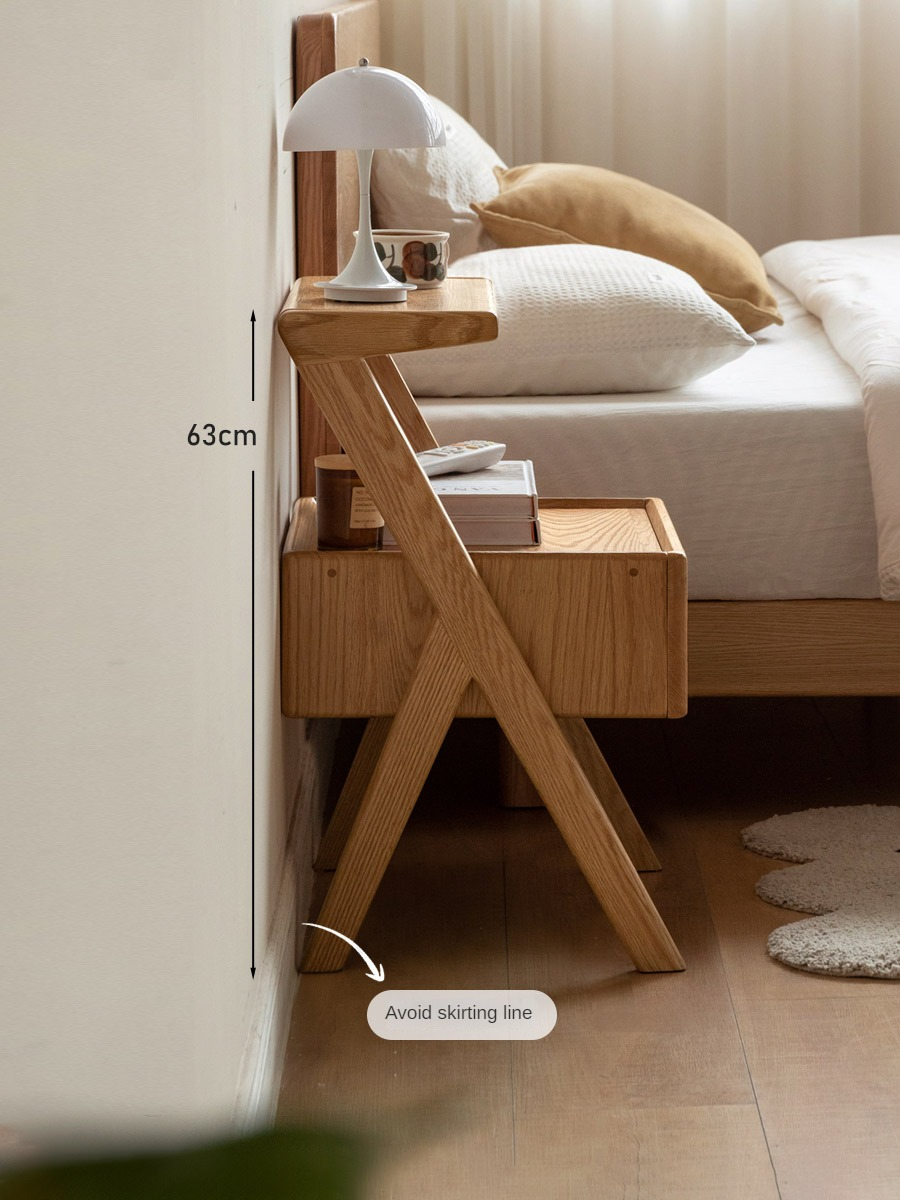 Solid Oak Wood Nightstand with Built-in LED Light - Modern Bedside Table for Bedroom, Living Room & Office