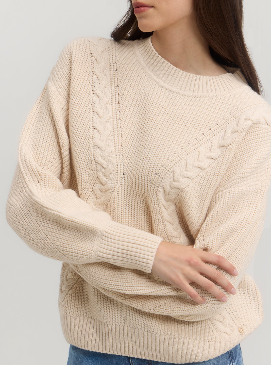 Beige Serena Knit Jumper for Women - Soft Chunky Cable Knit Sweater - Cozy Winter Pullover for Casual Outfits & Holiday Gatherings