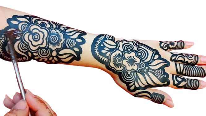 Aspire Henna Mehandi Tattoo Stencil Sticker Pack of 2 - Temporary Body Art for Hands, Fingers & Face | Safe for Kids, Girls & Women | Perfect for Parties, Weddings & Festivals | DC-AEC-271