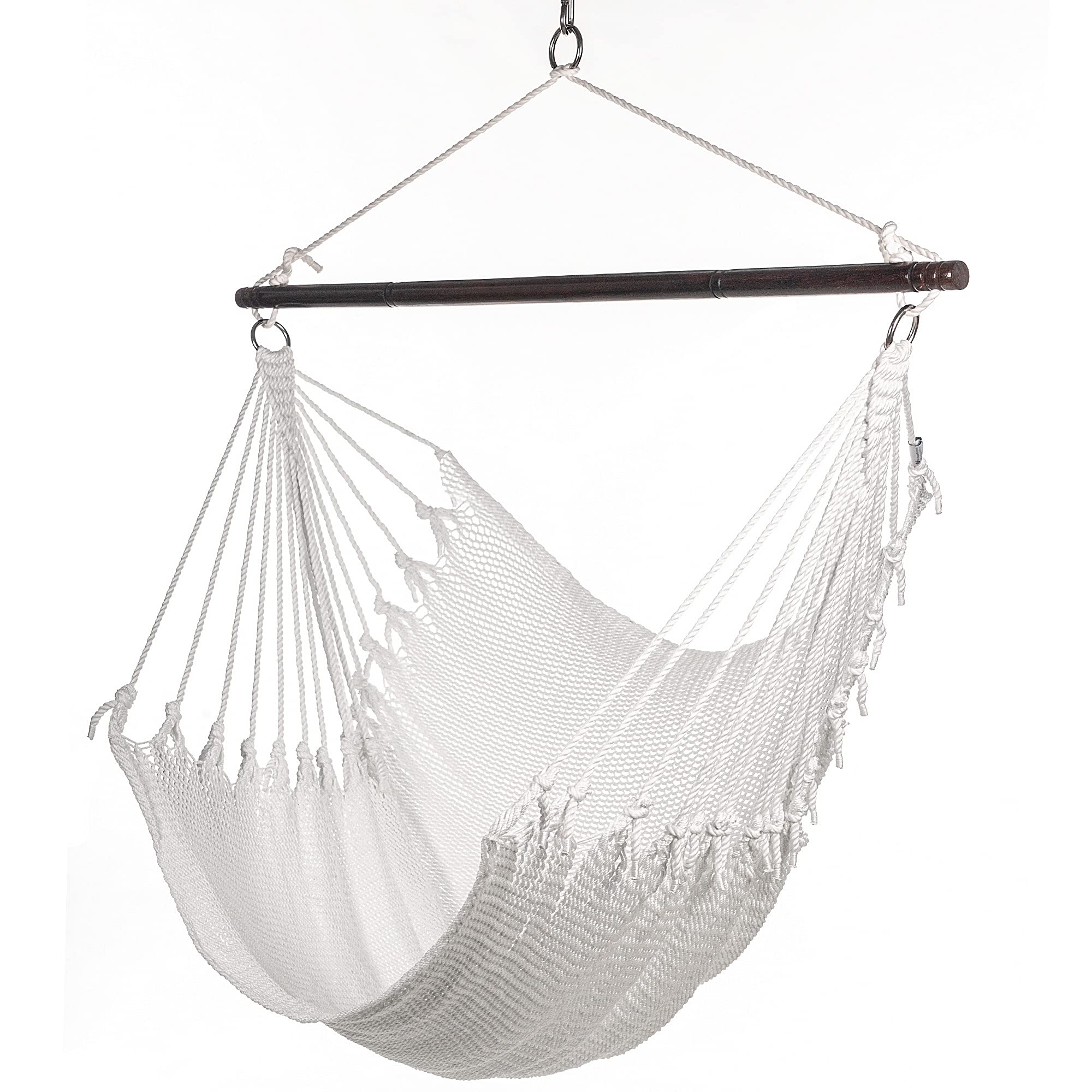 Jumbo Caribbean Hammock Chair with Footrest - 55 Inch Oversized Hanging Swing Seat - Soft-Spun Polyester Fabric - White Outdoor Relaxation Chair for Patio, Garden & Backyard
