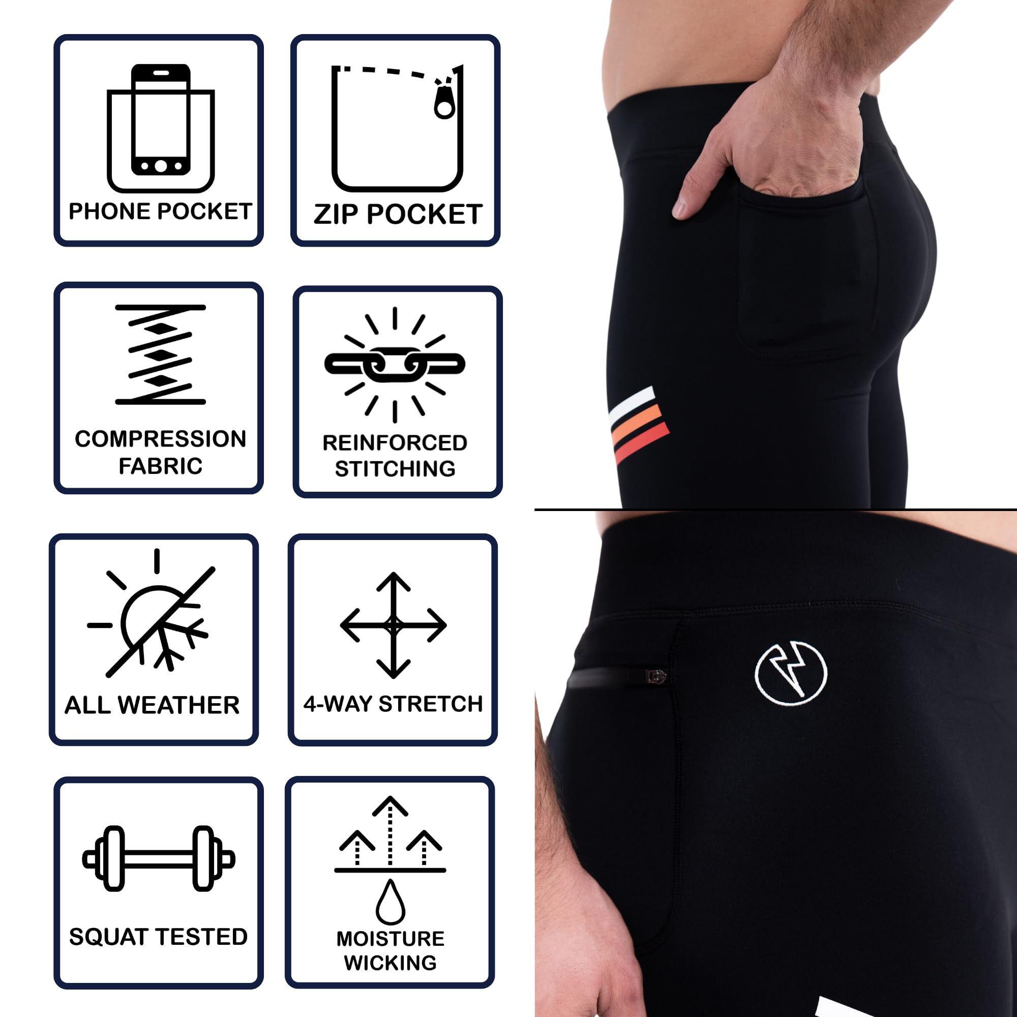 Kapow Meggings Performance Pro Range - Men's Compression Leggings with Pockets for Running, Gym & Training | Moisture-Wicking & Breathable Workout Leggings for Athletes & Fitness Enthusiasts