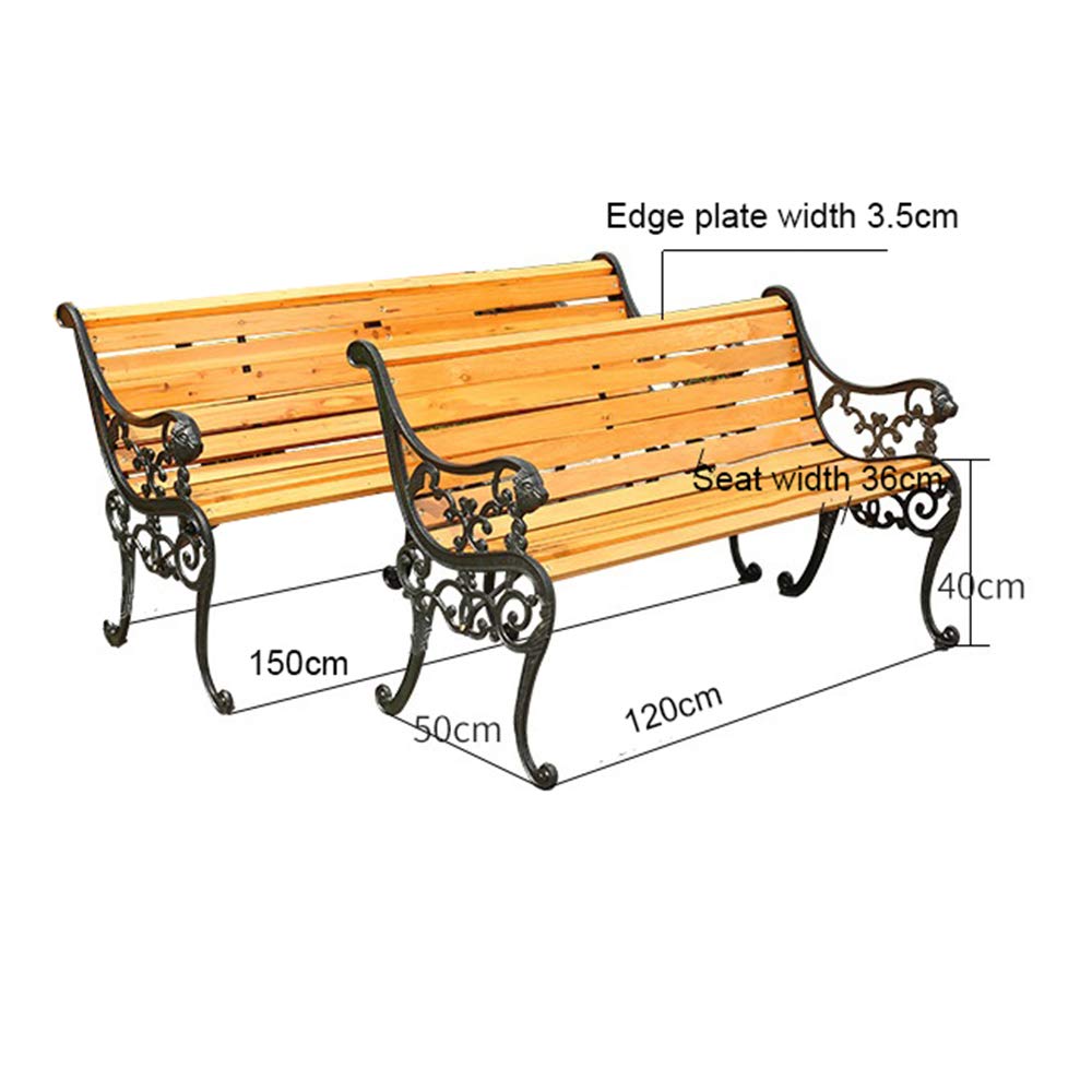 3-Seater Outdoor Park Bench - Weather-Resistant Solid Wood Slatted Seat with Backrest & Armrests - Cast Iron Frame Garden Terrace Bench - Perfect for Porches, Patios, Gardens and Public Parks