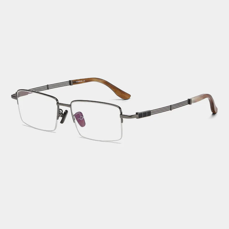 Unisex Black Semi-Rimless Square Titanium Eyeglasses Frame 80116 - Lightweight & Durable for Work, Reading & Fashion