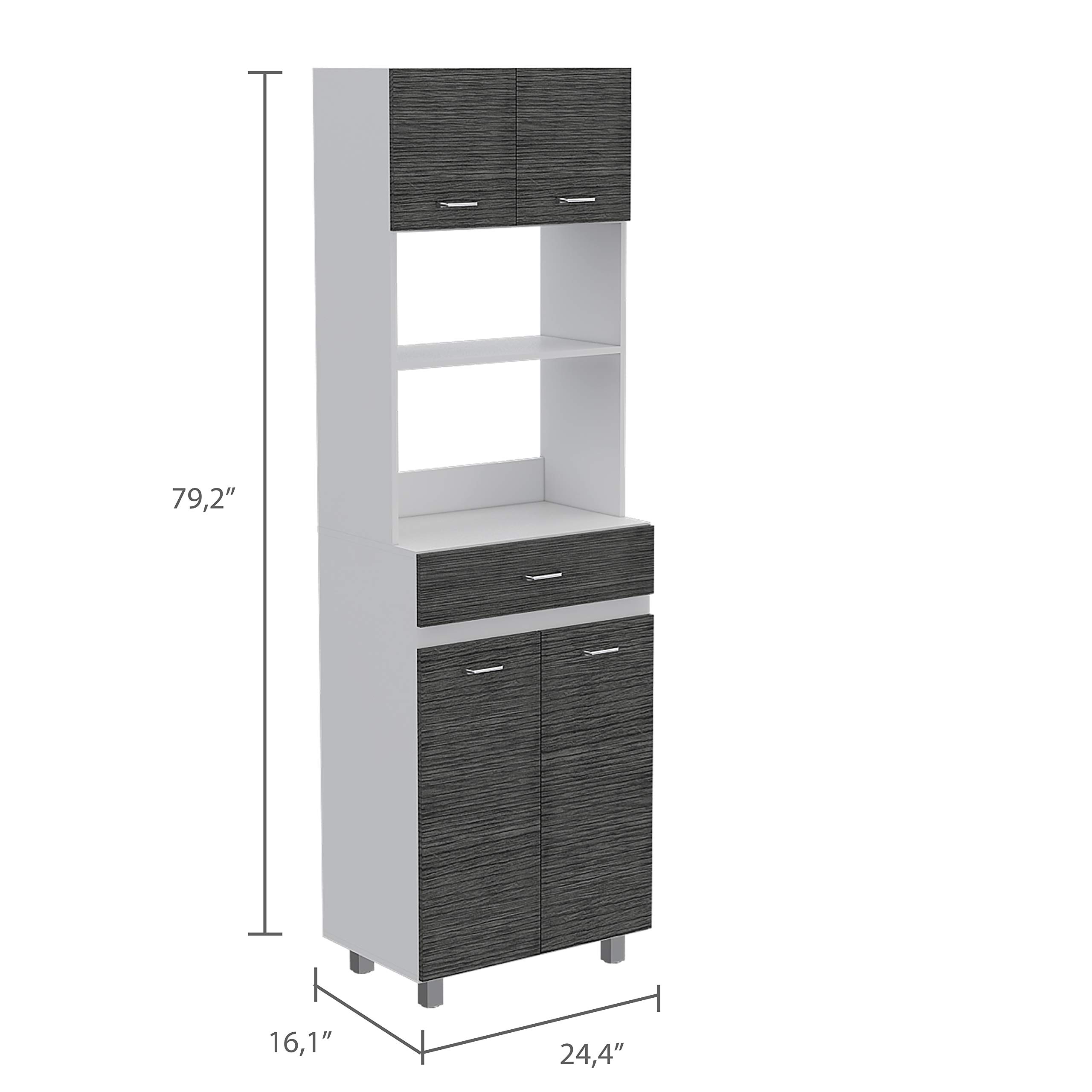 Microwave Cabinet with Drawer - 2 Double Doors & 4 Adjustable Shelves - Smokey Oak/White Finish - Perfect for Kitchen Storage & Organization