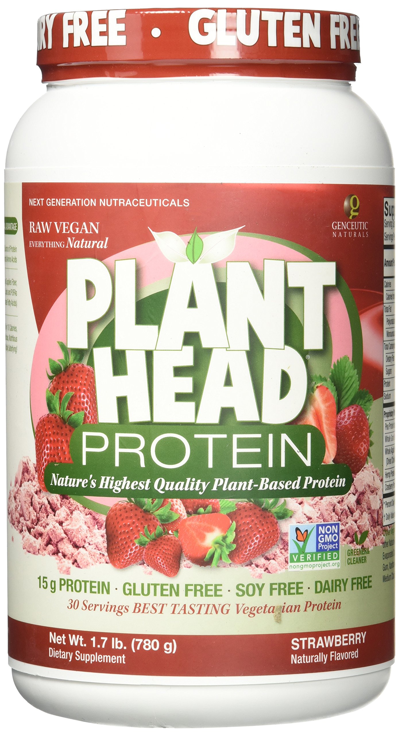 Genceutic Naturals Plant-Based Protein Powder - Vegan Strawberry Flavor, 30 Servings (1.8 lbs) | Gluten, Soy & Dairy Free, Non-GMO | Perfect for Post-Workout Recovery & Smoothies