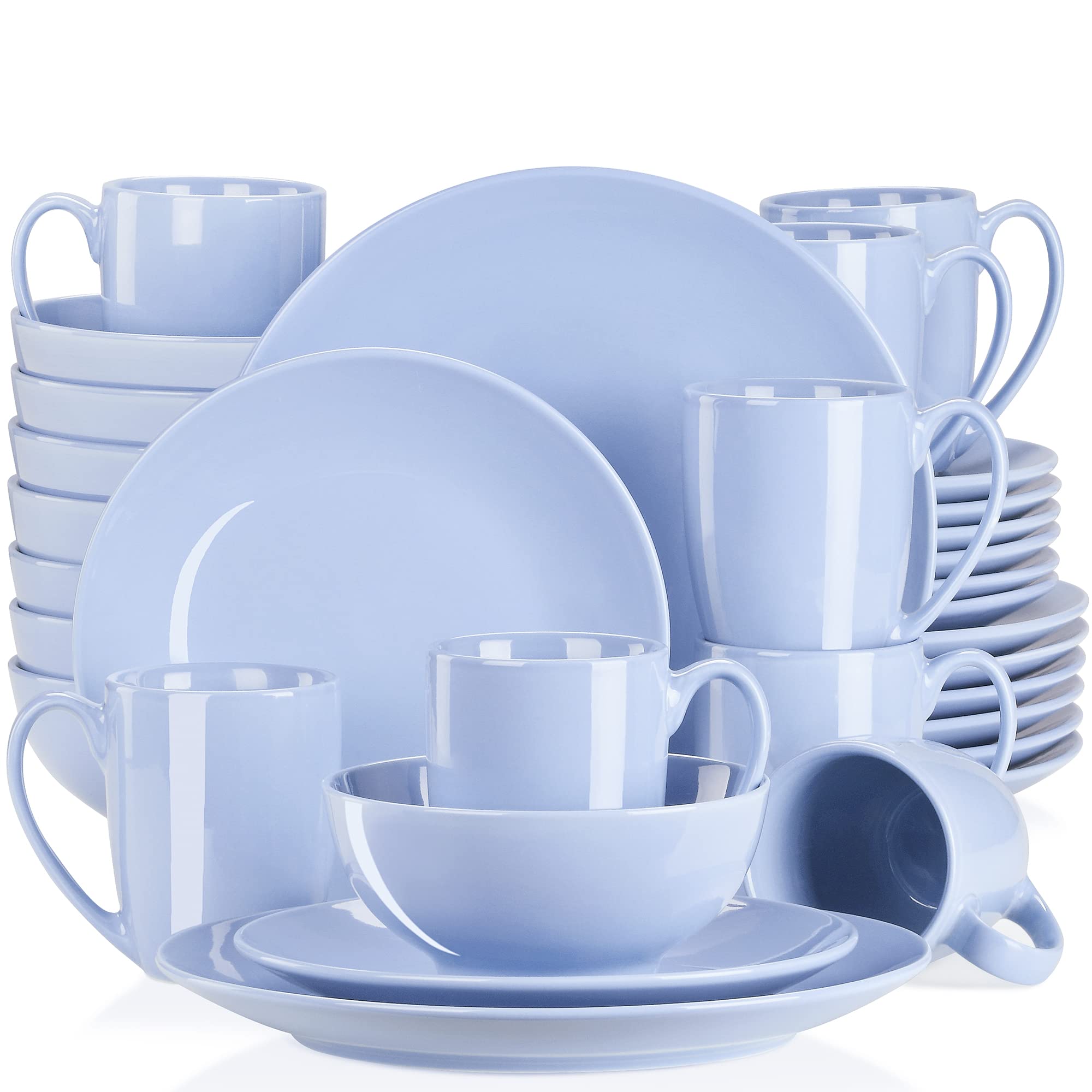 LOVECASA 32-Piece Porcelain Dinnerware Set for 8 - Dishwasher & Microwave Safe Ceramic Plates, Bowls & Mugs in Bluish Purple - Elegant Table Setting for Family Dinners, Parties & Restaurant Use