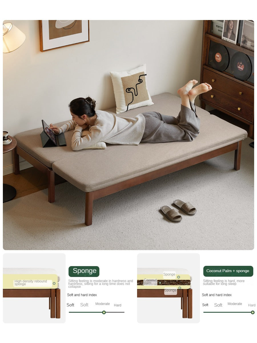 Beech Solid Wood Folding Sofa Bed - Convertible 2-in-1 Furniture for Small Spaces, Guest Room & Studio Apartments