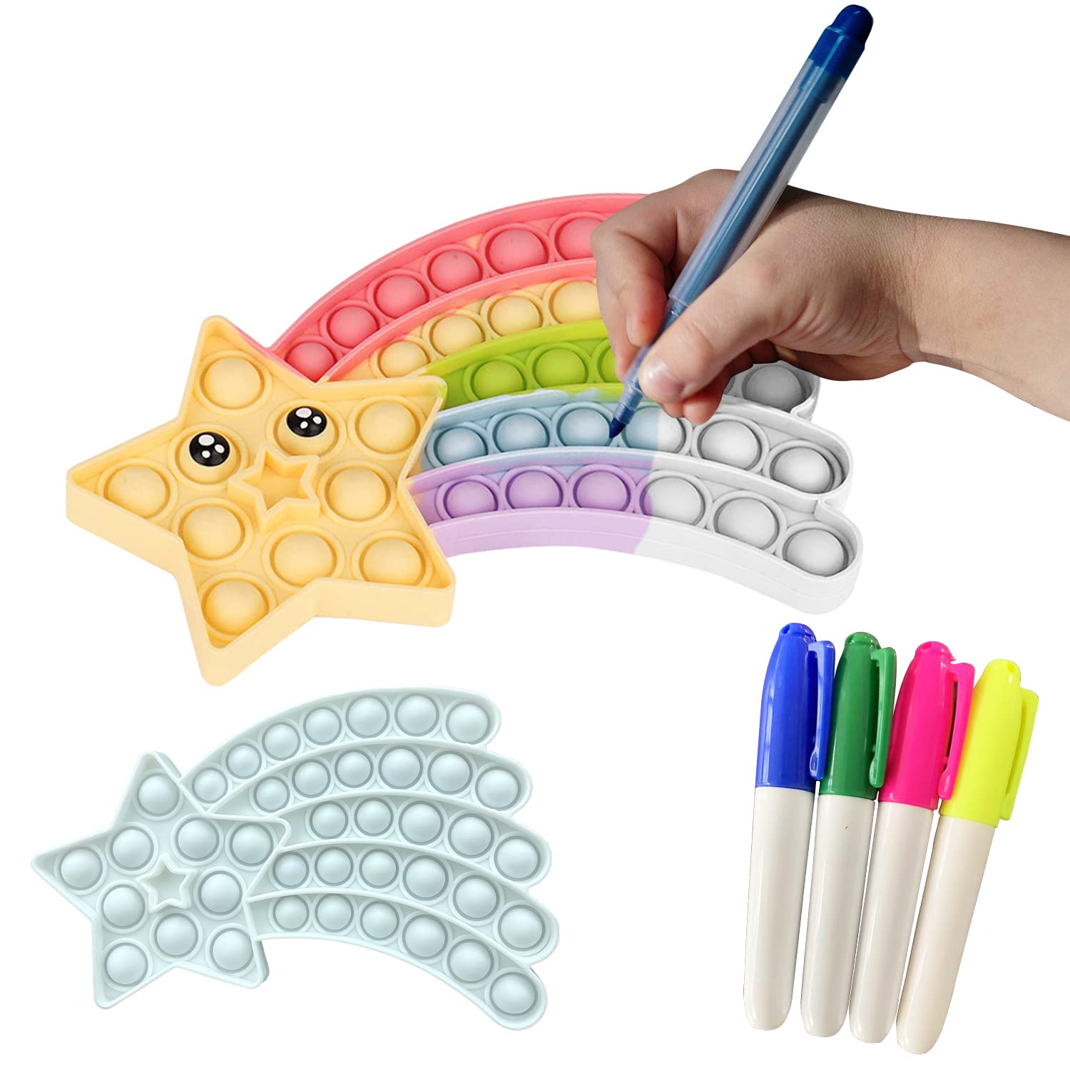 Star Pop Its Fidget Toy - Christmas Arts & Crafts Sensory Game for Kids with Markers | Stress Relief Popper Toy for Toddlers, Boys & Girls | Stocking Stuffers, Birthday Gifts & Classroom Activities