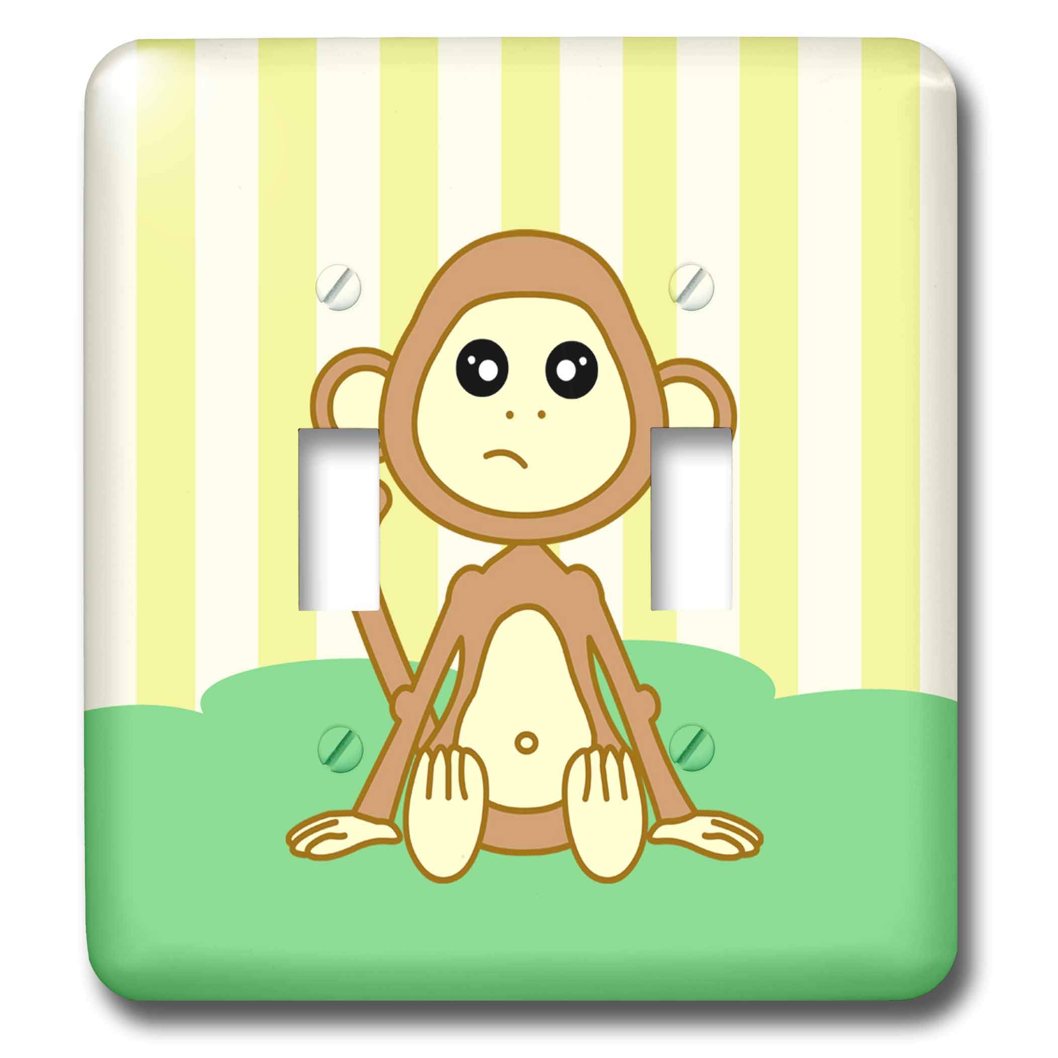 3D Rose Baby Animals - Monkey Double Toggle Switch Plate Cover, Multicolor Wall Plate for Light Switches, Perfect for Nursery, Kids Room Decor and Playroom Design