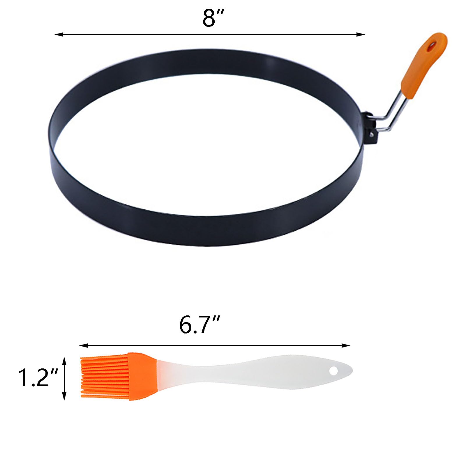 2-Pack Stainless Steel Pancake Ring Mold Set - 8 Inch Nonstick Round Egg & Omelet Rings with Silicone Handle & Oil Brush - Perfect for Pancakes, English Muffins, Tortillas on Griddle or Stovetop