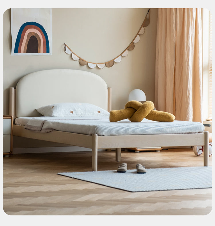 Organic Solid Wood Children's Bed - Birch & Beech Frame with Premium Leather Accents | Safe, Non-Toxic Toddler Bed for Nursery, Bedroom & Montessori Rooms