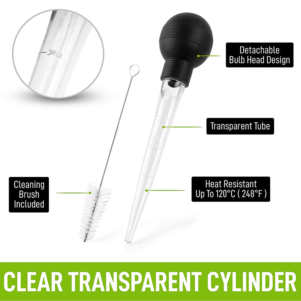 Turkey Baster Syringe with Cleaning Brush - Large Cooking Oil Dropper for Turkey, Chicken, Beef, Pork - Perfect for BBQ, Grilling & Basting Meats