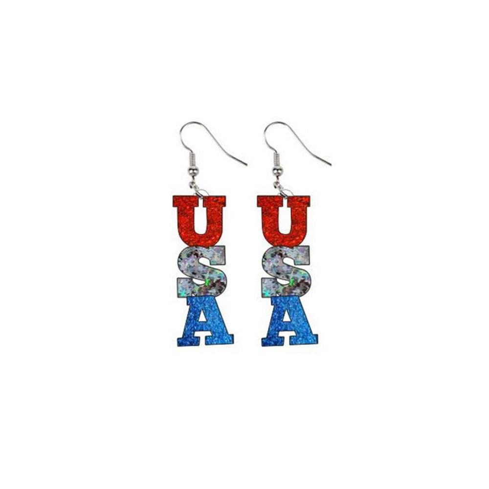 Patriotic American Flag Earrings for Women - Red White Blue Acrylic USA Heart Star Dangle Drop Jewelry - Perfect for 4th of July, Independence Day & National Pride Events