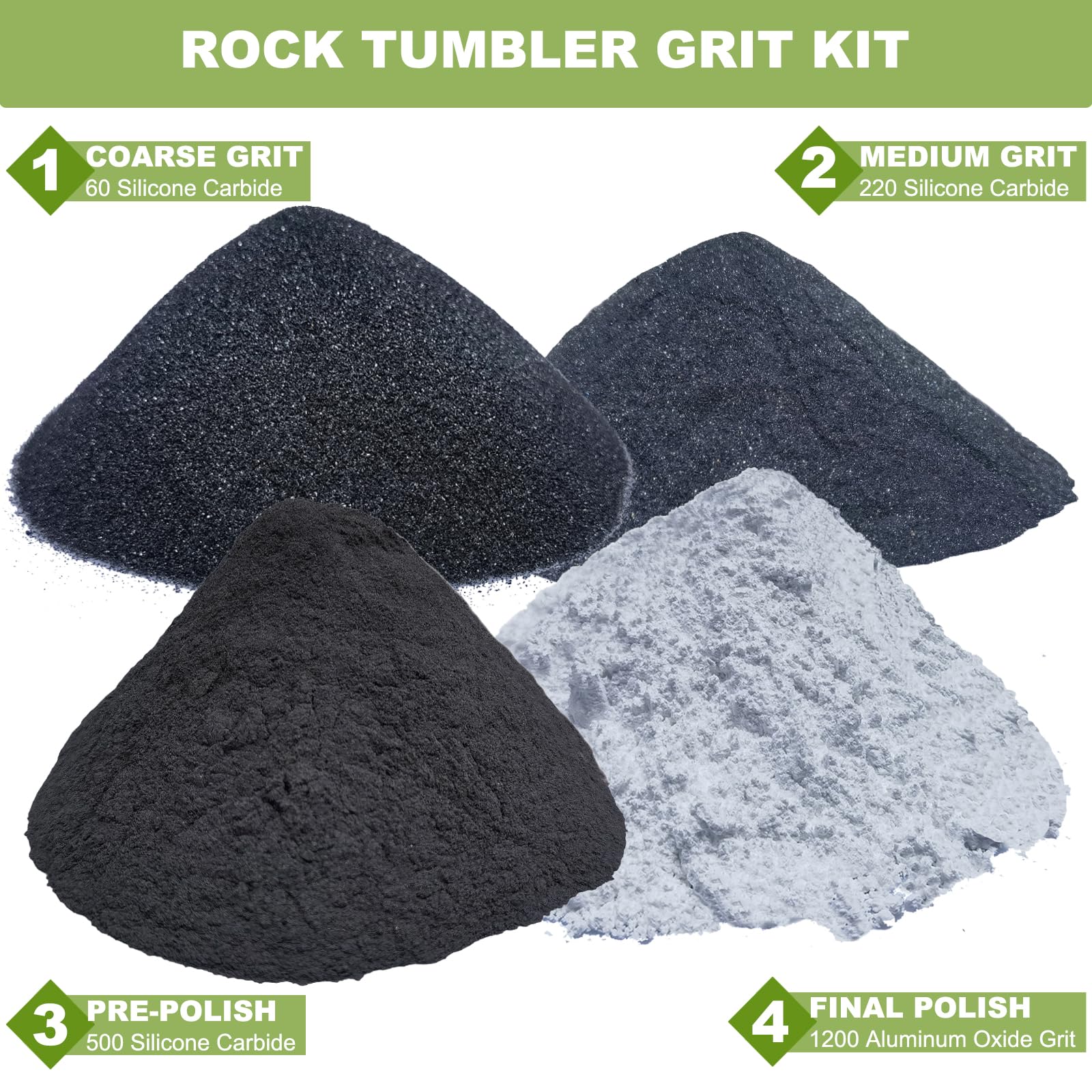 Toromp 8 LBS Rock Tumbler Grit Kit with Ceramic Filler Media - Coarse, Medium, Pre-Polish & Final Polish for All Tumbling Machines | Perfect for Jewelry Making, Lapidary & Rock Polishing Hobbies