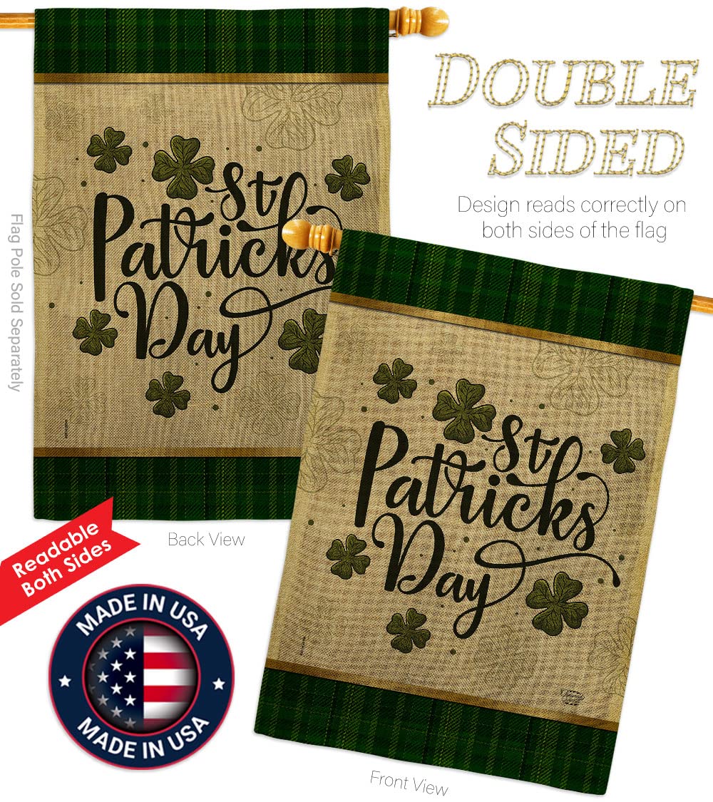 St. Patrick's Day Tartan Burlap House Flag - 2 Pack Double-Sided Irish Shamrock & Leprechaun Decor (28x40 Inches) for Garden, Yard & Holiday Celebration - Made in USA - Perfect for March Festivities & Irish-Themed Parties