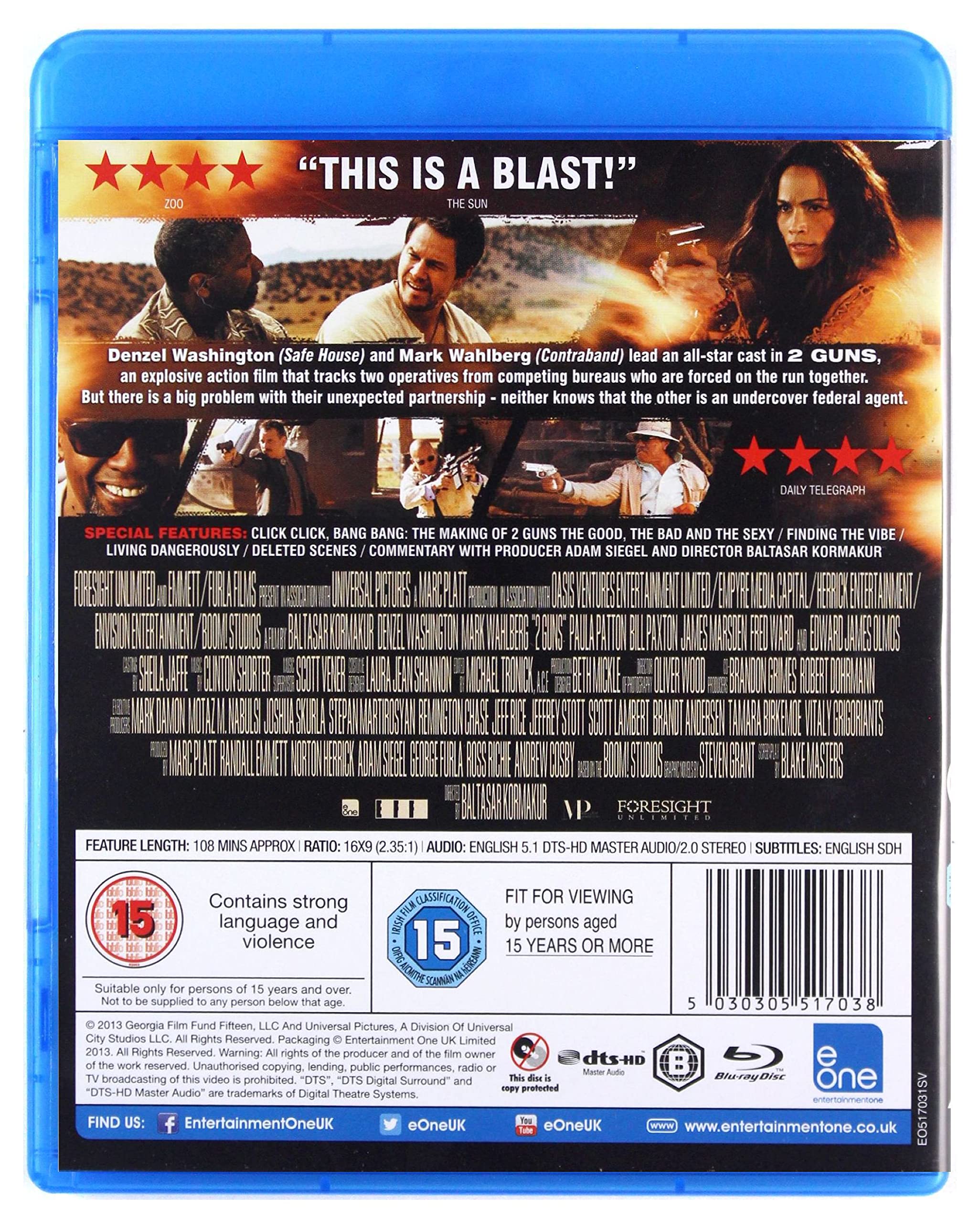 2 Guns Blu-ray Movie - Action Thriller Starring Denzel Washington & Mark Wahlberg - Perfect for Movie Nights & Home Entertainment