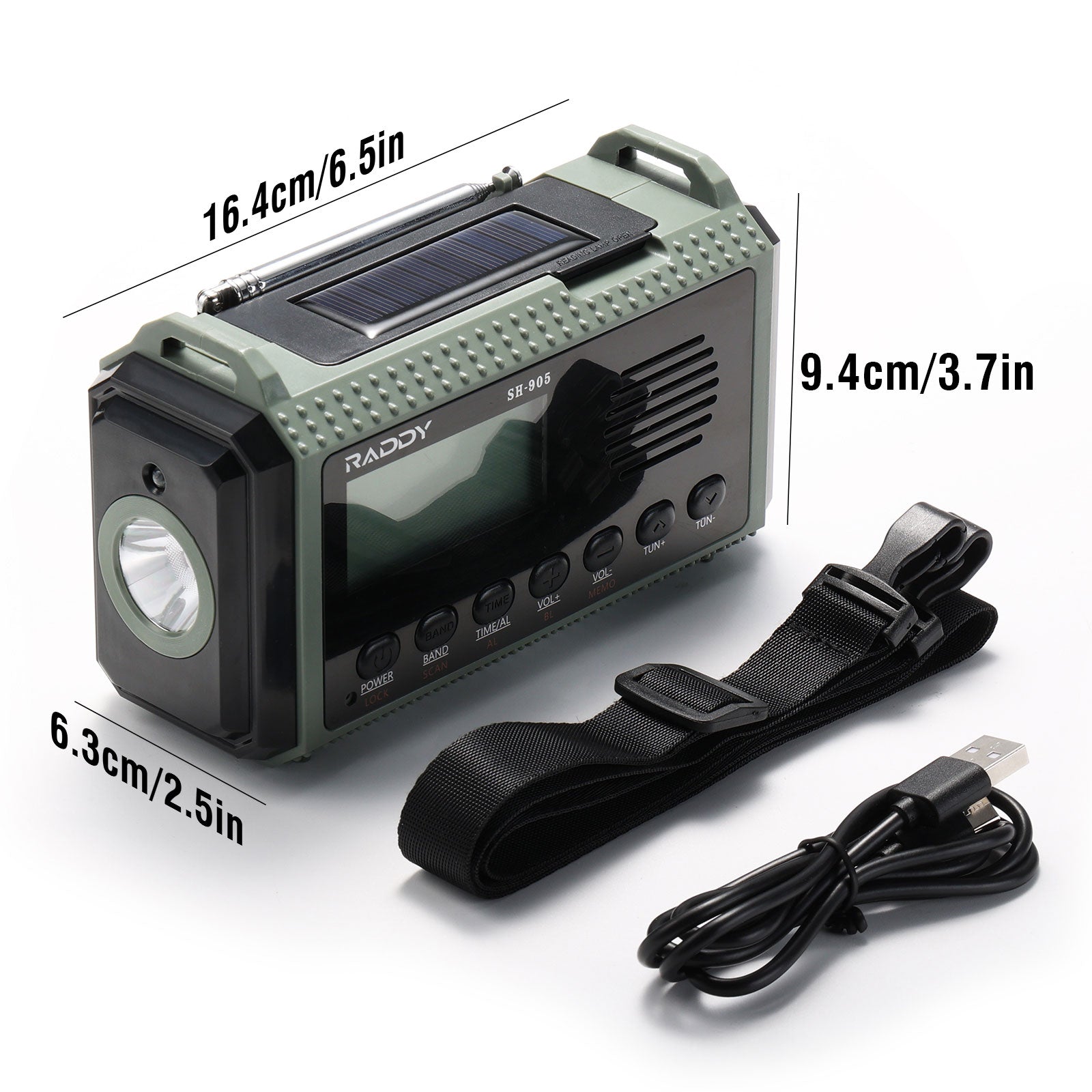 Raddy SH 905 Emergency Radio - 10000mAh Power Bank, AM/FM/SW/NOAA Weather Alert, Solar & Hand Crank Charging, LED Reading Lamp - Perfect for Camping, Hiking, and Emergency Preparedness