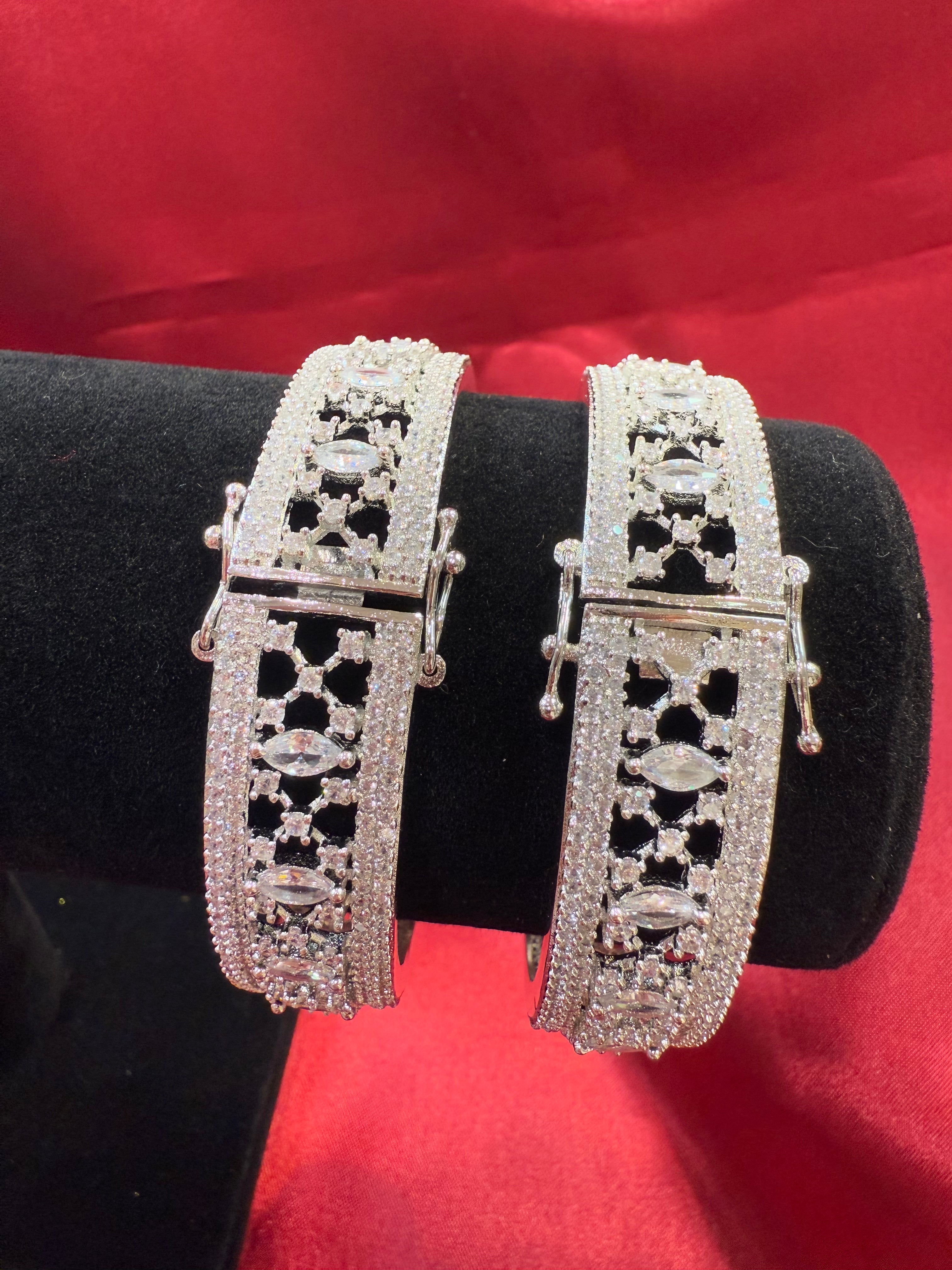 Stunning White American Diamond Bangle Set for Women - Elegant Jewelry for Parties, Weddings & Special Occasions