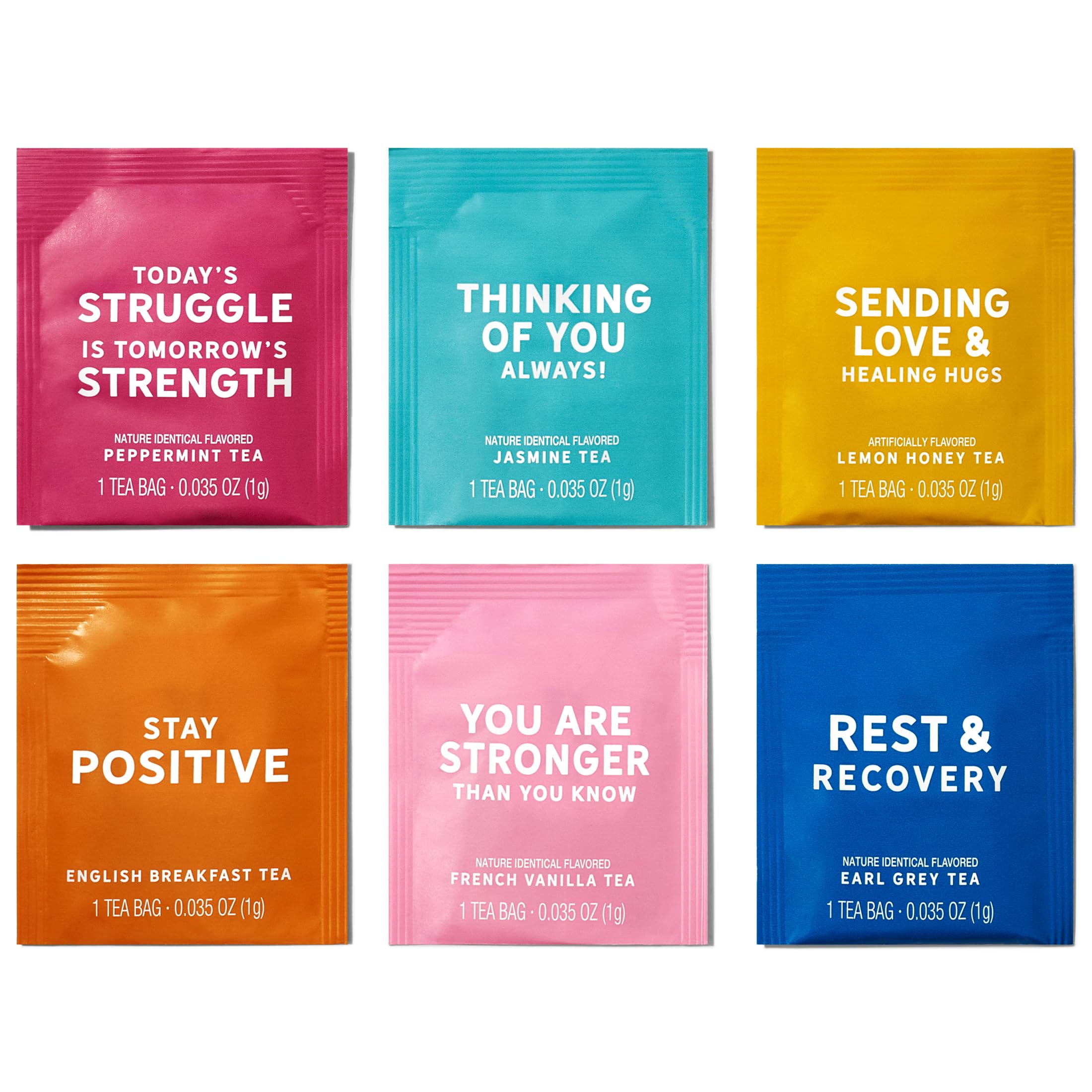 Thoughtfully Gourmet Tea Gift Set - 6 Flavor Tea Sampler with Uplifting Quotes (90 Count) | Wellness Gift for Her, Get Well Present, Relaxation & Positive Vibes | Perfect for Housewarming, Birthday, Thank You Gifts & Daily Stress Relief