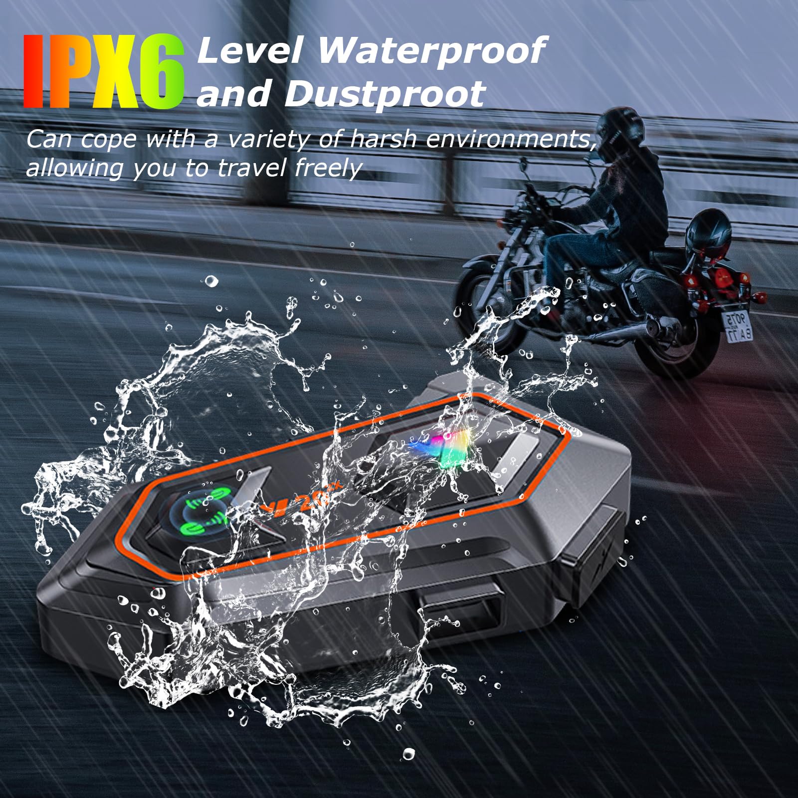Motorcycle Helmet Headset with Wireless 5.3 & Double Noise Cancellation, IPX6 Waterproof Helmet Speakers, 1000mAh Battery, Music Sharing for All Helmets - Ideal for Long Rides & Commuting