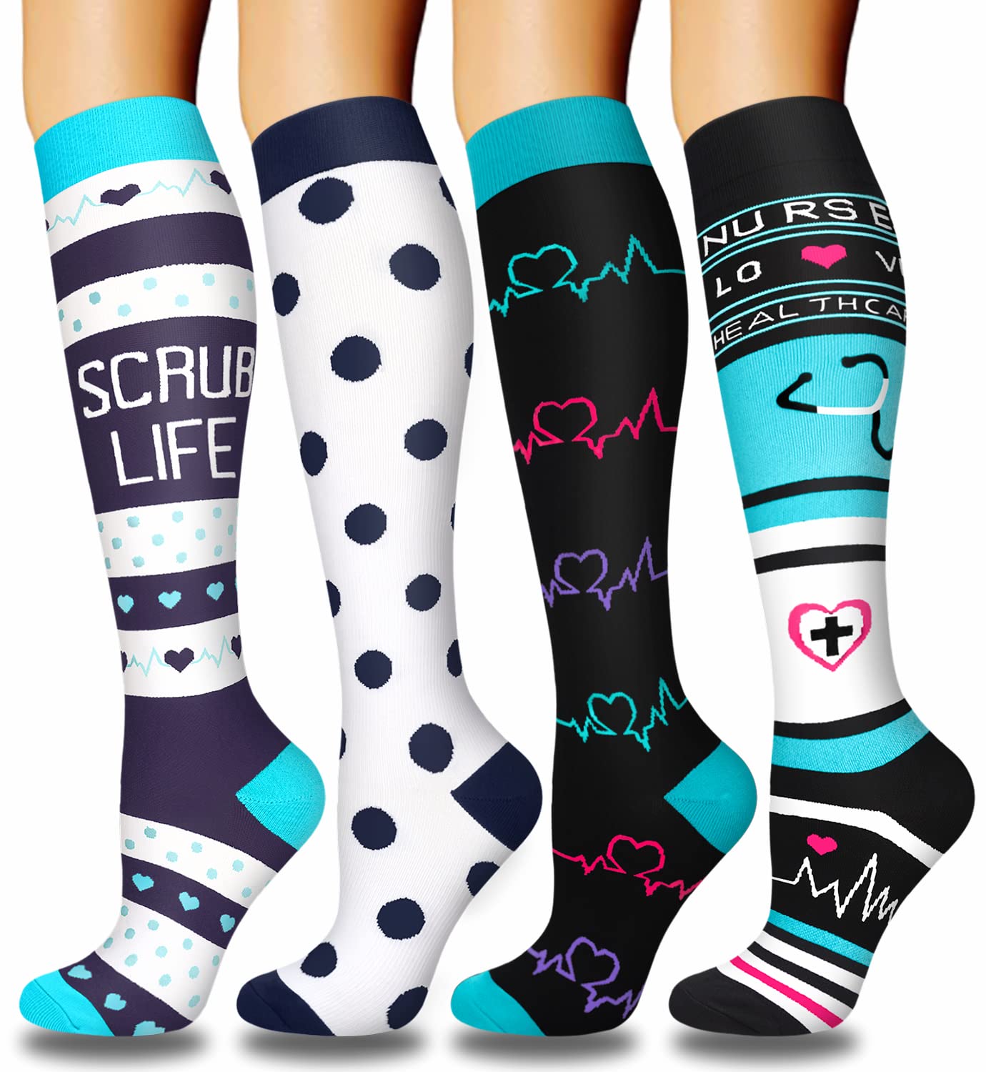 Aoliks 4 Pairs Copper Compression Socks for Women & Men - 15-20 mmHg Graduated Support Socks for Circulation, Running, Nursing & Travel - Best for Varicose Veins & Swelling Relief