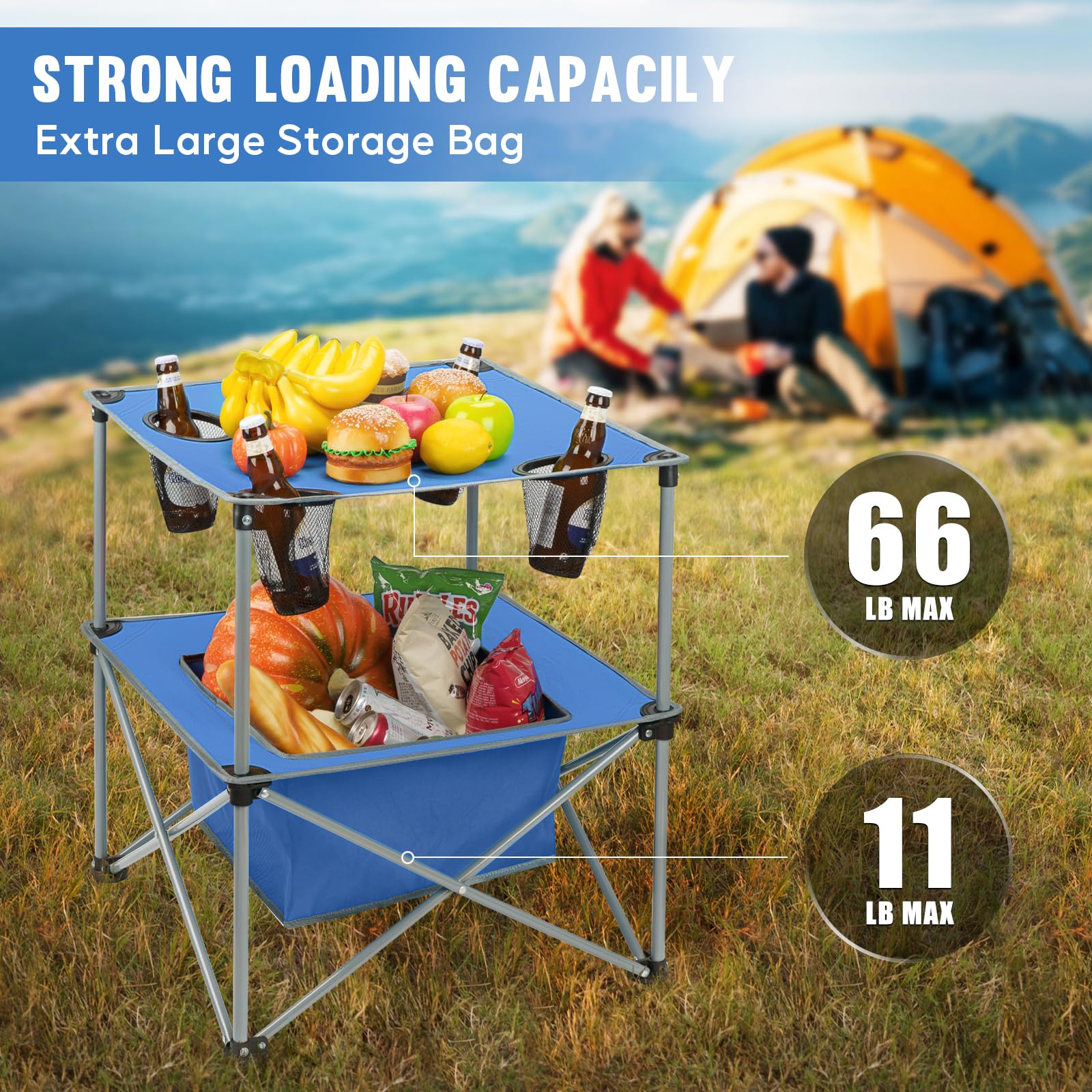 Portable Folding Camping Table - Lightweight Outdoor Picnic Table with 4 Cup Holders & Storage Bag - Collapsible Tailgating Table for Camping, Backyard BBQ, Beach, Park & Outdoor Concerts - Perfect for Picnics, Grilling & Tailgate Parties
