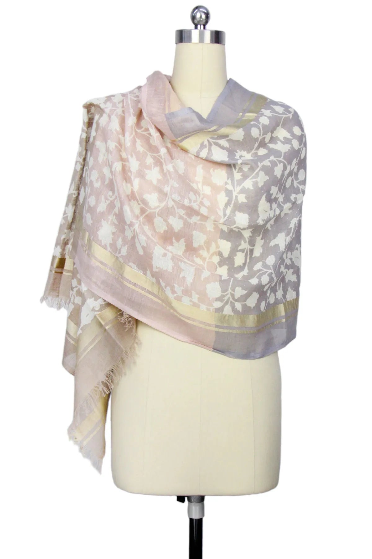 Leaf Embroidered Scarf with Eyelash Fringe - Elegant Floral Design Lightweight Womens Fashion Accessory for Fall Winter Outfits and Special Occasions