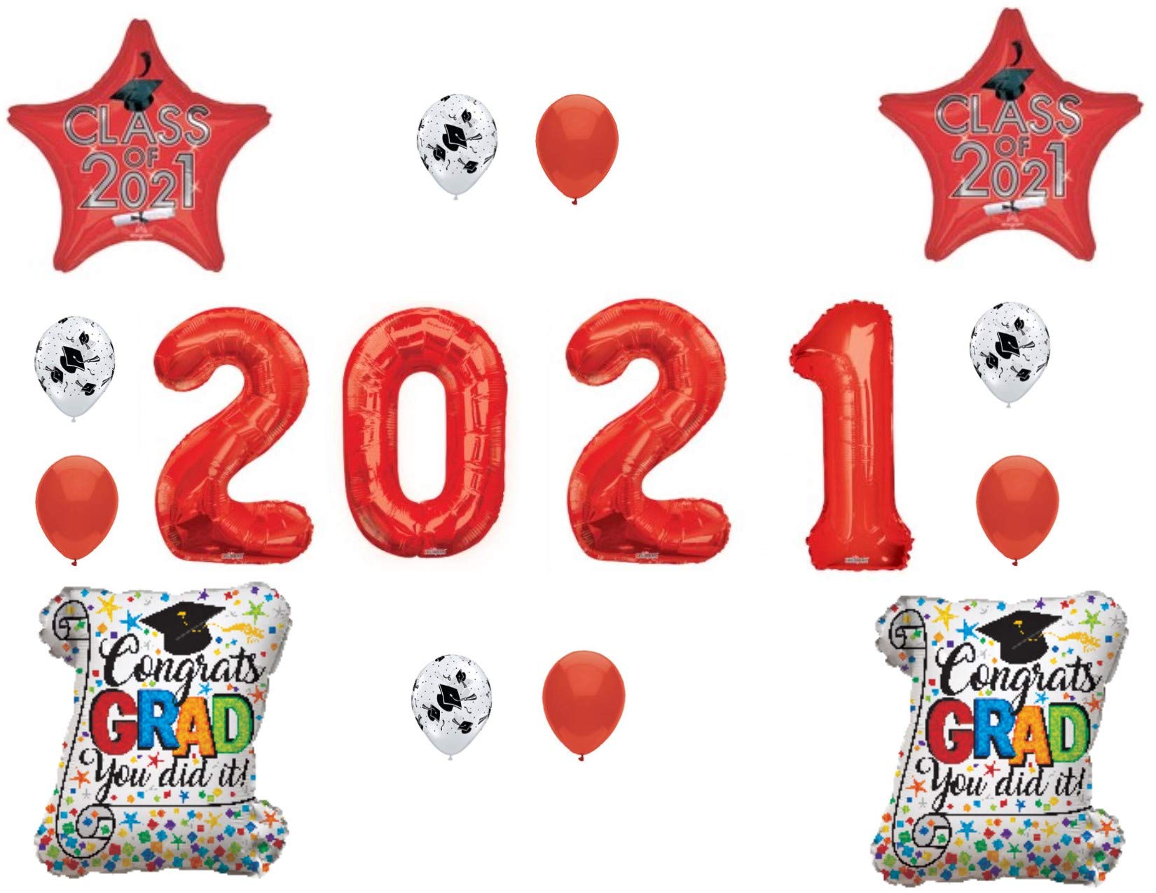 Class of 2021 Graduation Party Decorations - 12 Inch Red Number Balloons for Commencement, Senior Year Celebrations & Photo Backdrops
