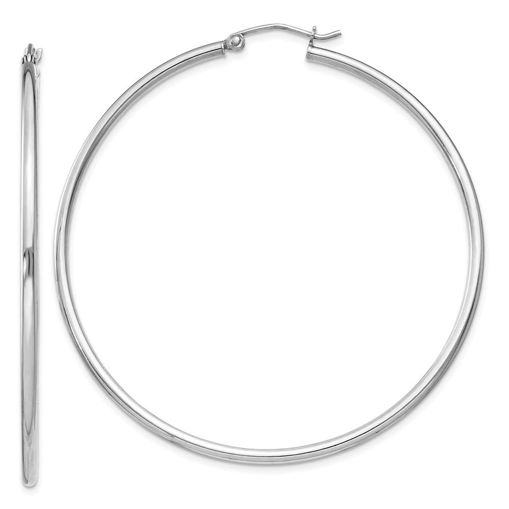 925 Sterling Silver 2mm Round Hoop Earrings - 57mm x 55mm | Hypoallergenic Lightweight Everyday Jewelry for Women | Perfect for Work, Date Night & Gifting