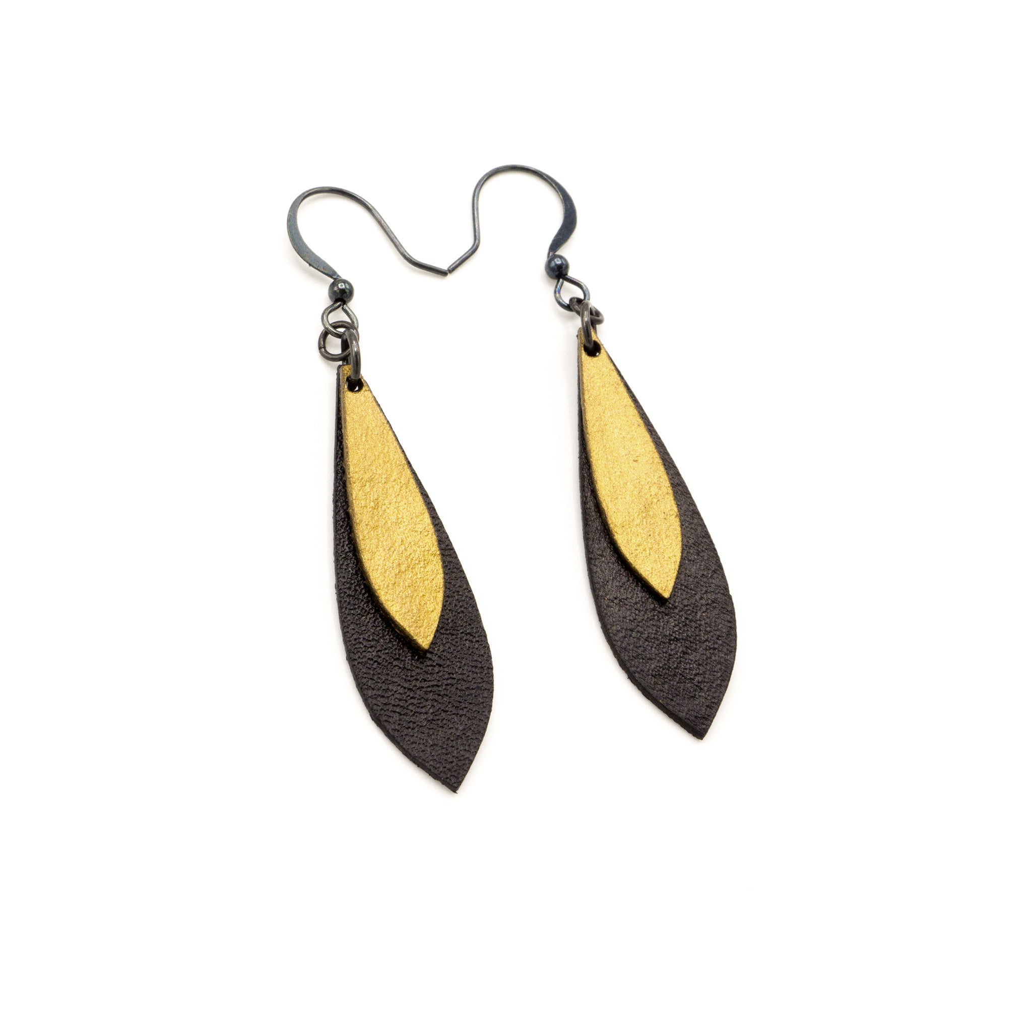 Innera Premium Leather Earrings for Women - Black & Gold Handmade Dangle Earrings | Boho Chic Jewelry for Casual Wear, Parties & Special Occasions
