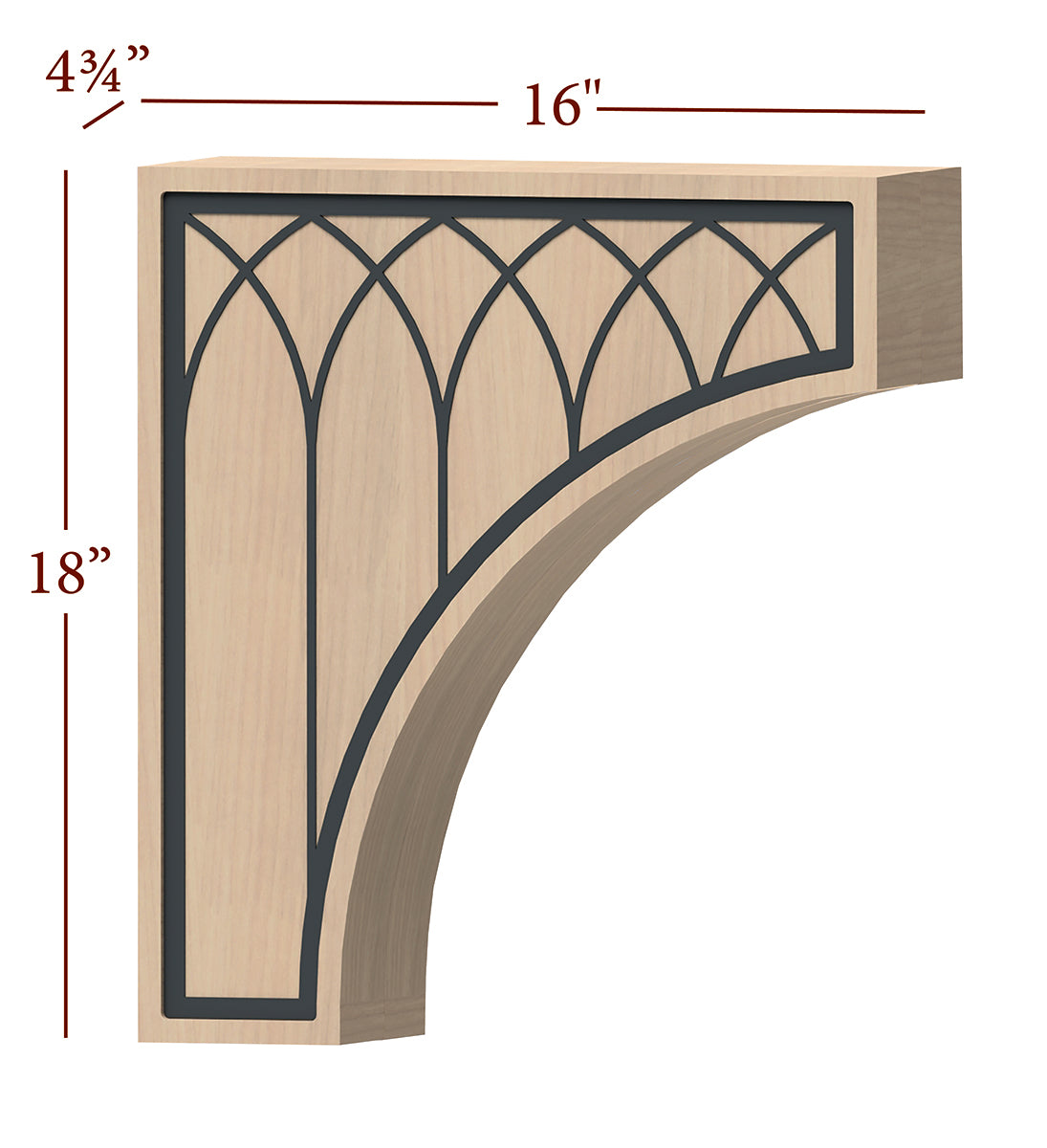 Fast Snap Hood Corbel with Cathedral Metal Inlay - 18 x 16 x 4 3/4 Inch - Decorative Wooden Bracket for Kitchen Cabinets, Shelves & Home Decor