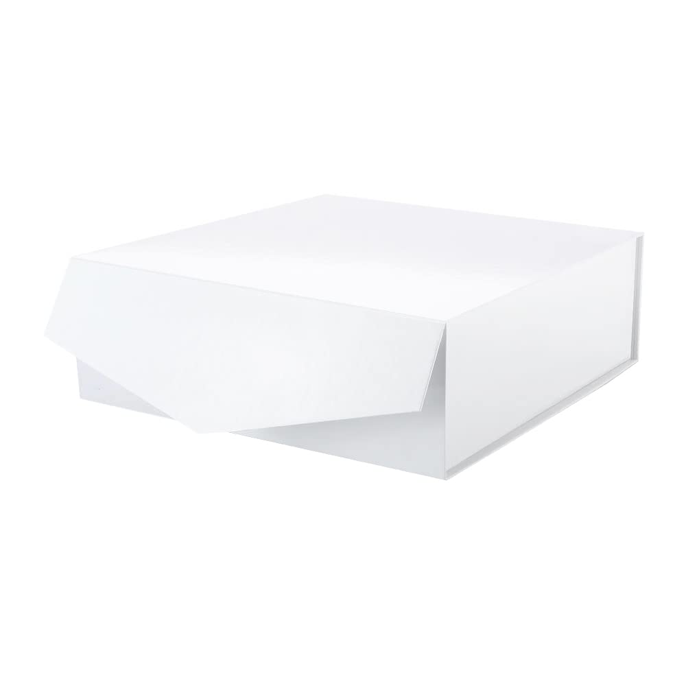 Elegant White Gift Box with Lid - 9x9x3.4 Inches Large Magnetic Closure Bridesmaid Proposal Box | Perfect for Wedding Favors, Party Gifts & Special Occasion Packaging (Glossy White)