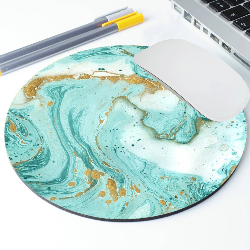 Glitter Marble Mouse Pad - Modern Round Desk Decor for Office & Gaming - Personalized Non-Slip Mousepad for Work, Home & PC Setup