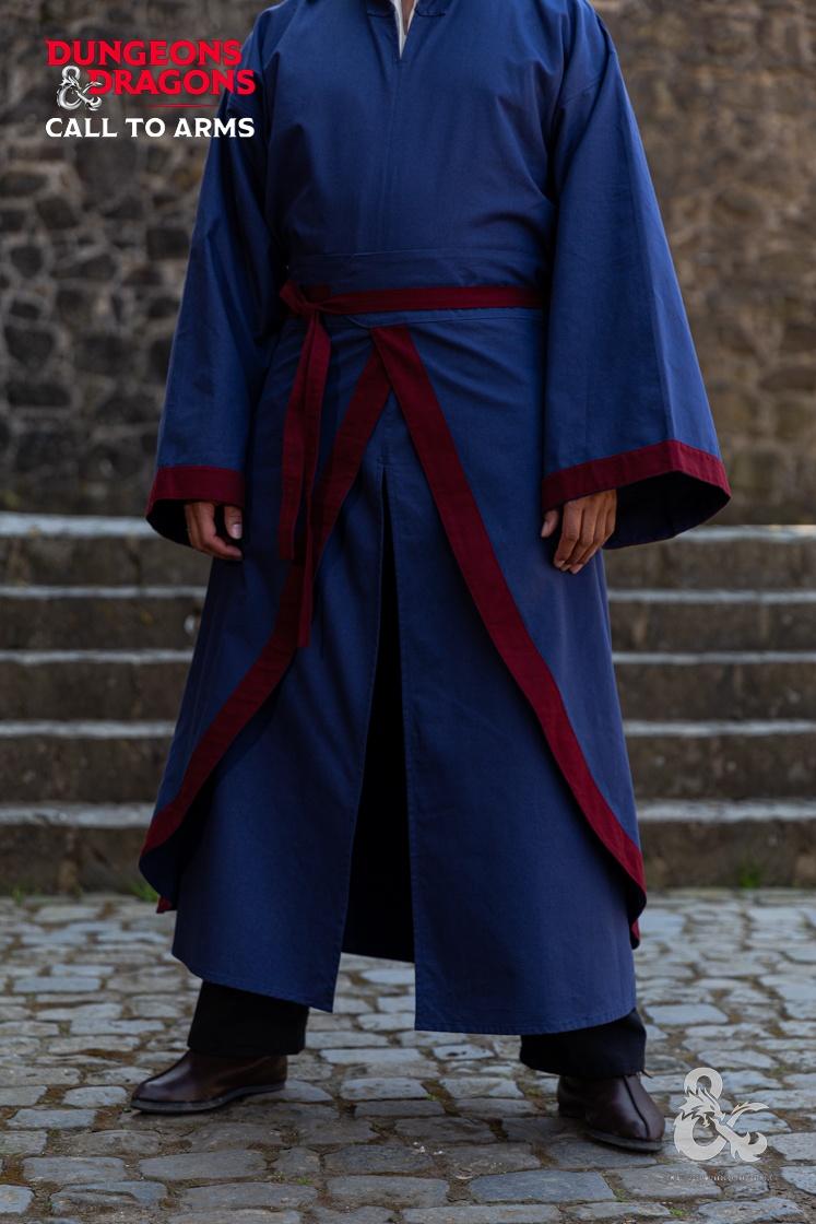 Dungeons & Dragons Wizard Costume Set - Dark Blue & Burgundy Robe with Hood - Perfect for Cosplay, LARP, Halloween & Fantasy Roleplaying Games
