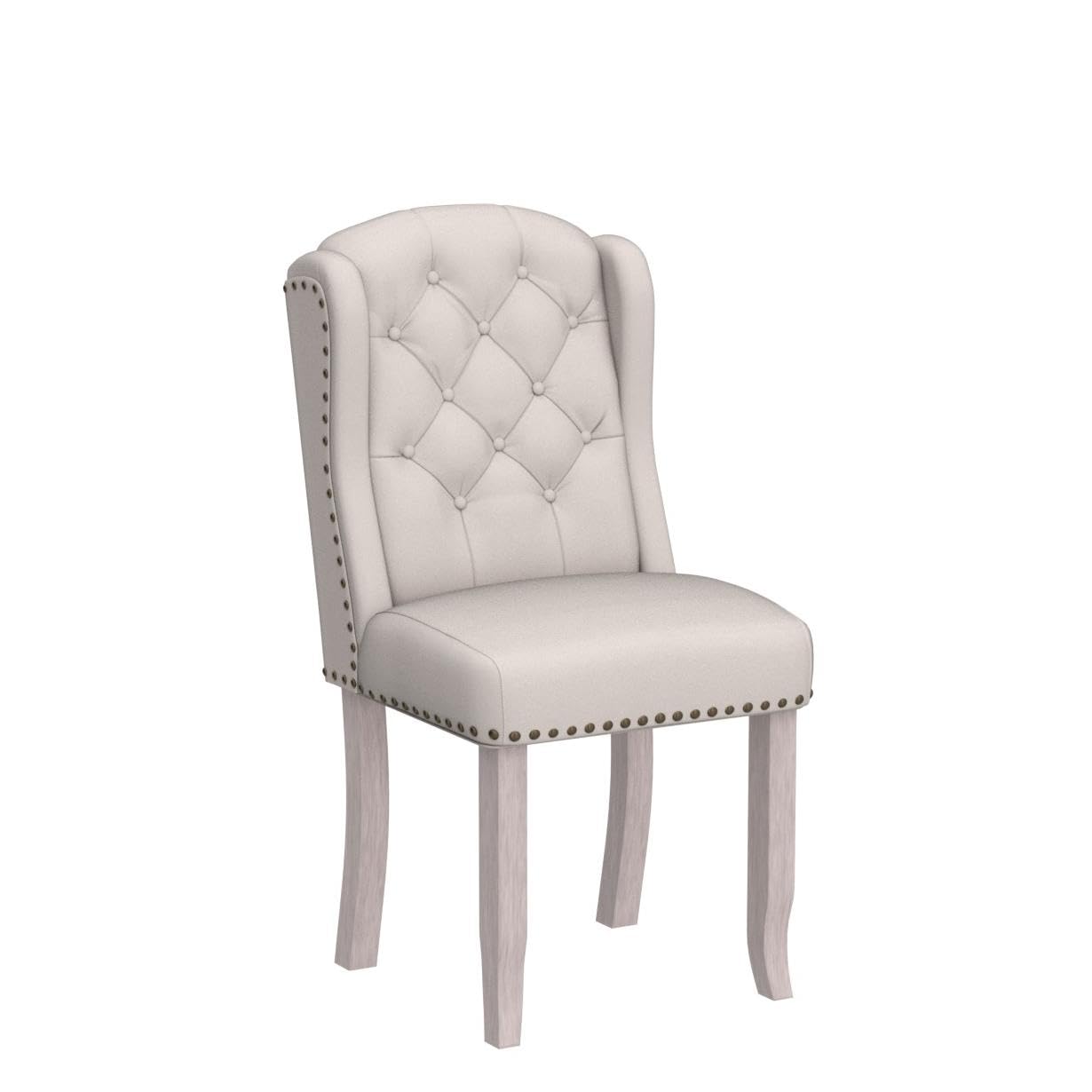 Modern Tufted Dining Chairs Set of 2 - Linen Upholstered Armless Side Chairs with Solid Wood Frame for Kitchen, Dining Room & Guest Seating - Wingback Accent Chairs in Beige - Perfect for Small Spaces, Breakfast Nooks & Formal Dining Areas
