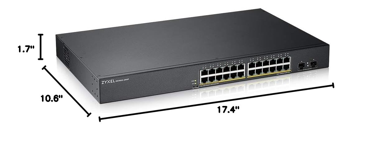 Zyxel 24-Port Gigabit PoE+ Smart Managed Switch with 170W Power Budget, 2 SFP Slots, Rack Mountable - Ideal for Office Networks, IP Camera Systems & VoIP Phone Setups [GS1900-24HPV2]