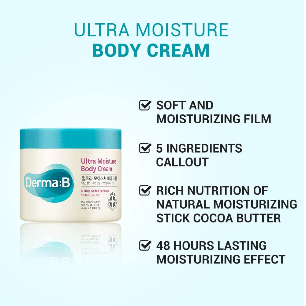 Derma:B Ultra Moisture Body Cream 430ml - Deep Hydrating Lotion for Dry Skin - Perfect for Daily Use & After Shower Care
