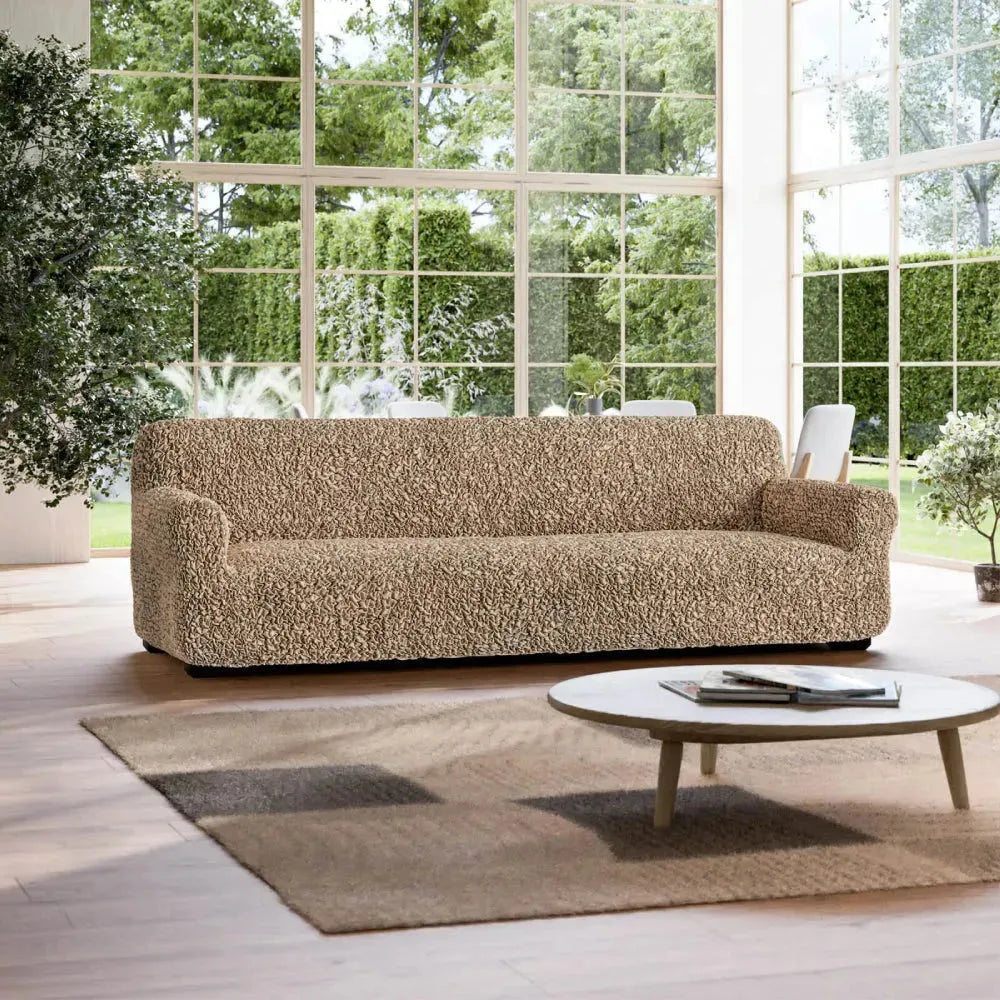 4-Seater Sofa Slipcover - Premium Fuco Cotton Fabric, Washable & Durable Couch Cover for Living Room, Family Room, and Office (Beige) - Perfect for Home Decor, Pet Protection, and Furniture Refresh