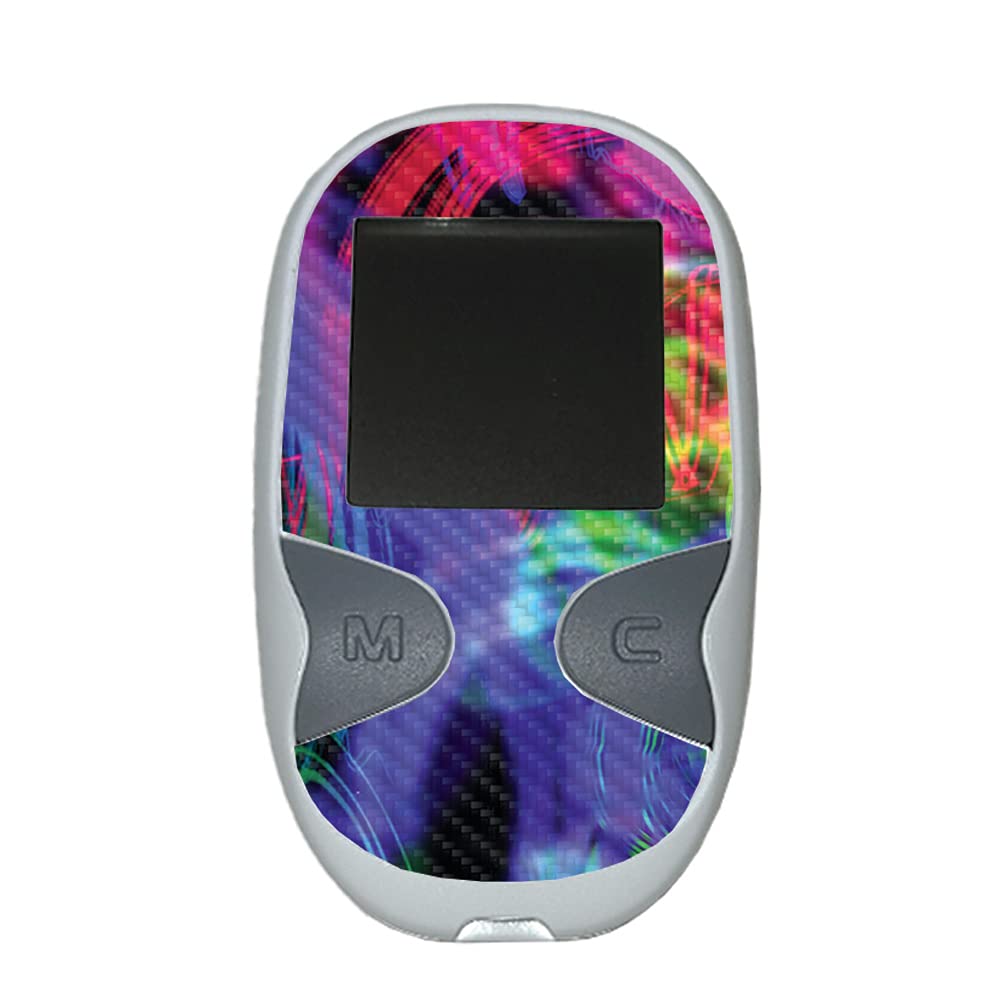 MightySkins Carbon Fiber Skin for Care Touch Glucose Meter - Neon Splatter Design | Protective & Durable Textured Cover | Easy to Apply | Made in USA | Perfect for Diabetics & Healthcare Use